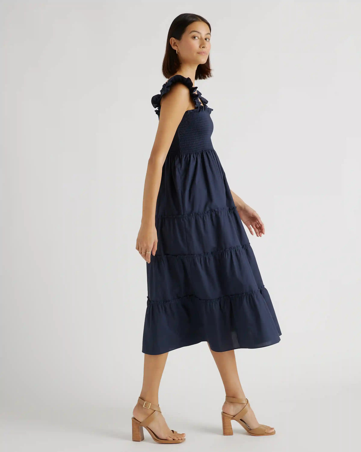 100% Organic Cotton Poplin Smocked Midi Dress