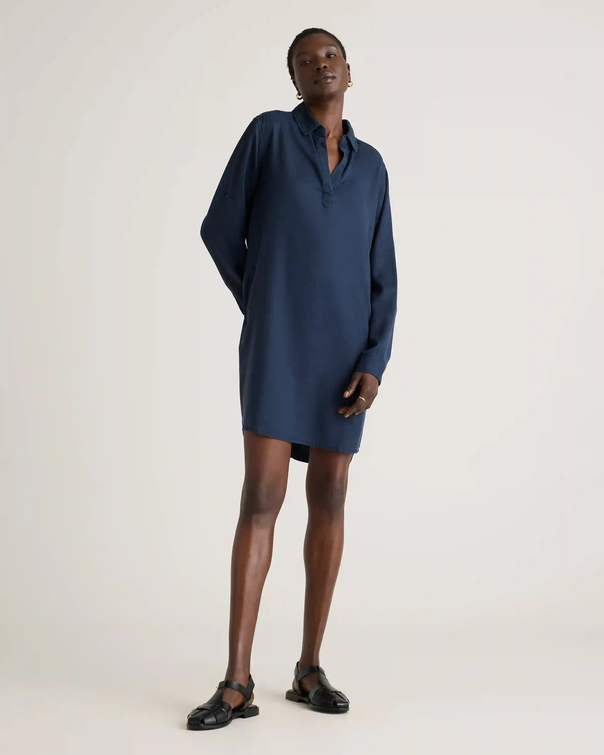Vintage Wash Tencel Roll Sleeve Tunic Dress