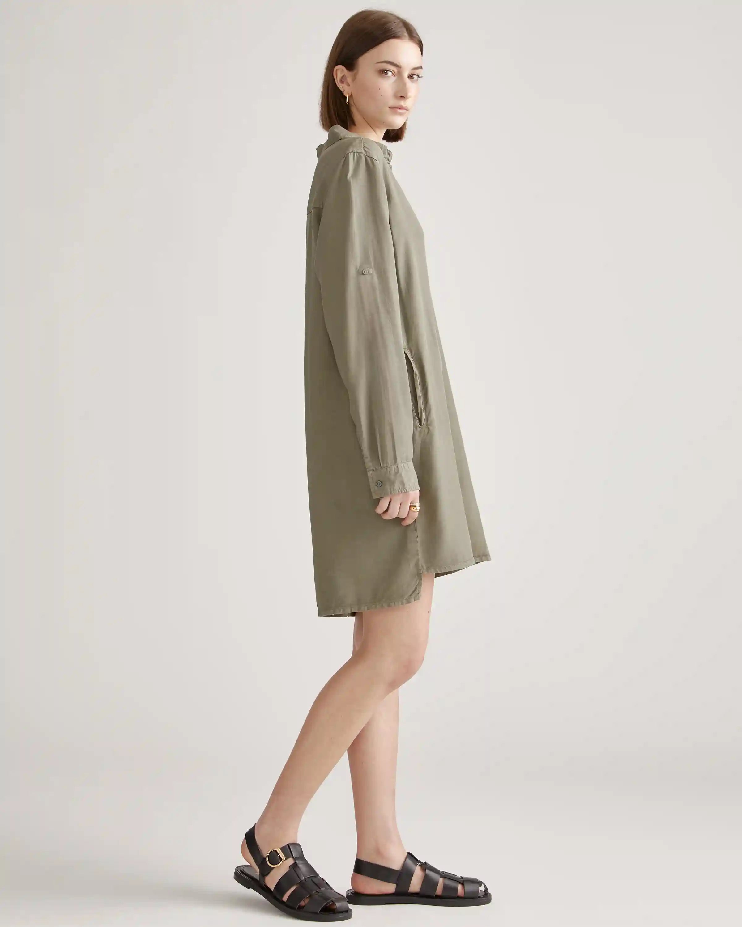Vintage Wash Tencel Roll Sleeve Tunic Dress