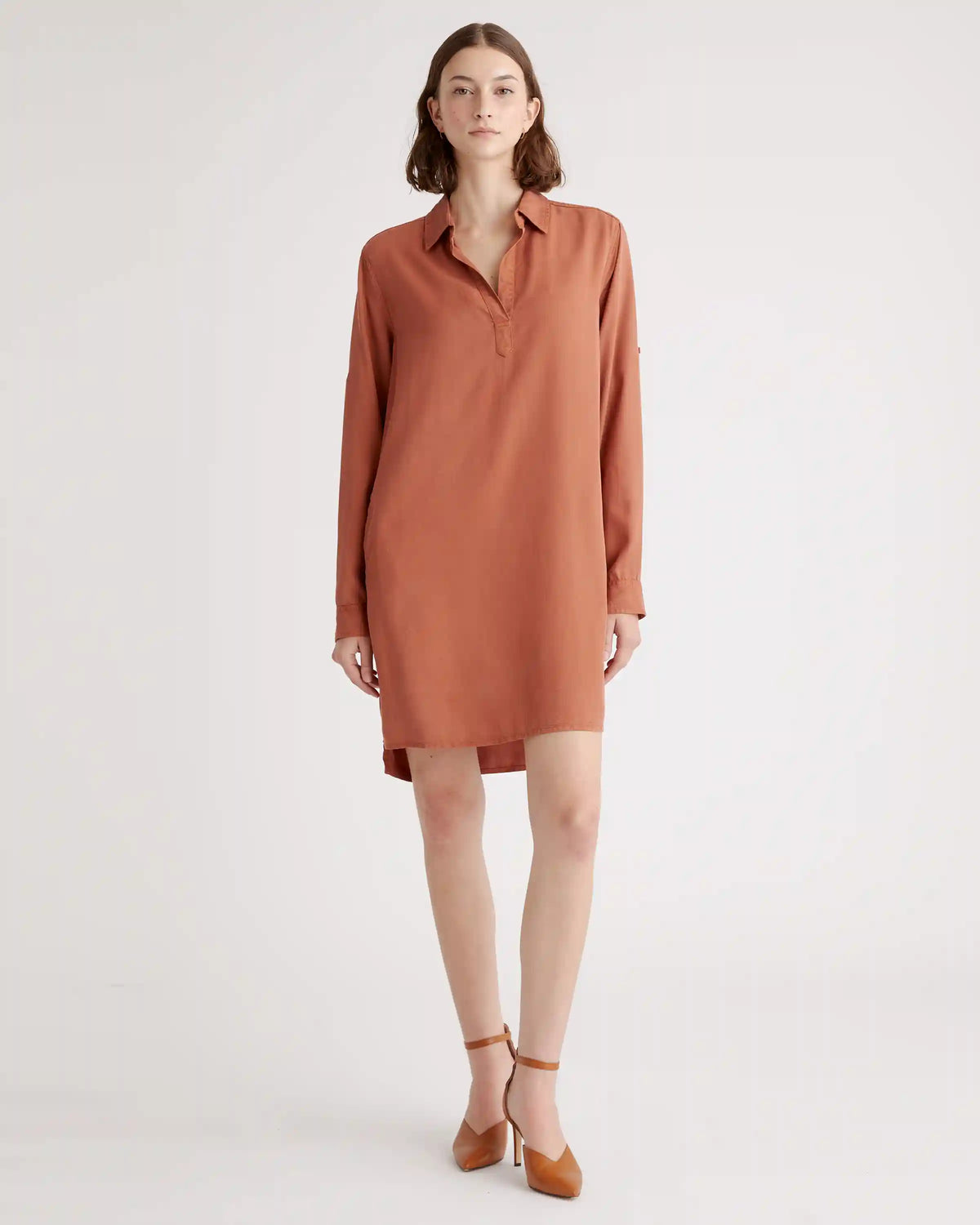 Vintage Wash Tencel Roll Sleeve Tunic Dress
