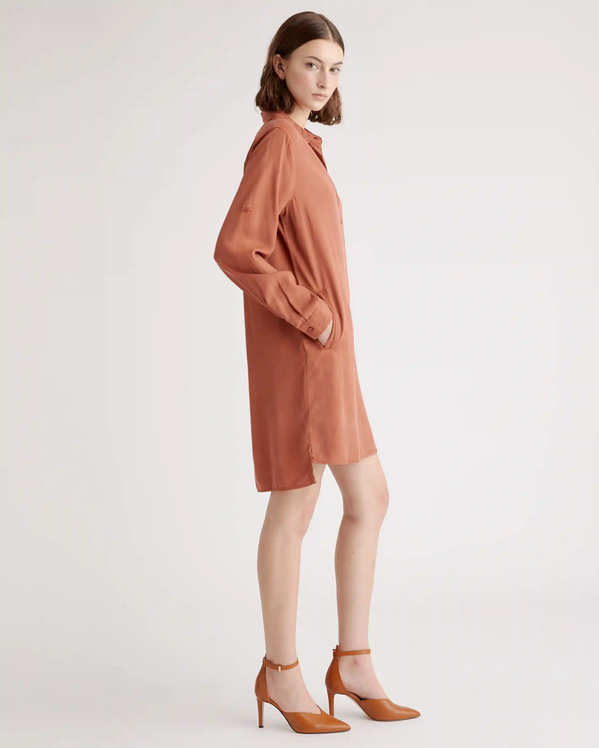 Vintage Wash Tencel Roll Sleeve Tunic Dress