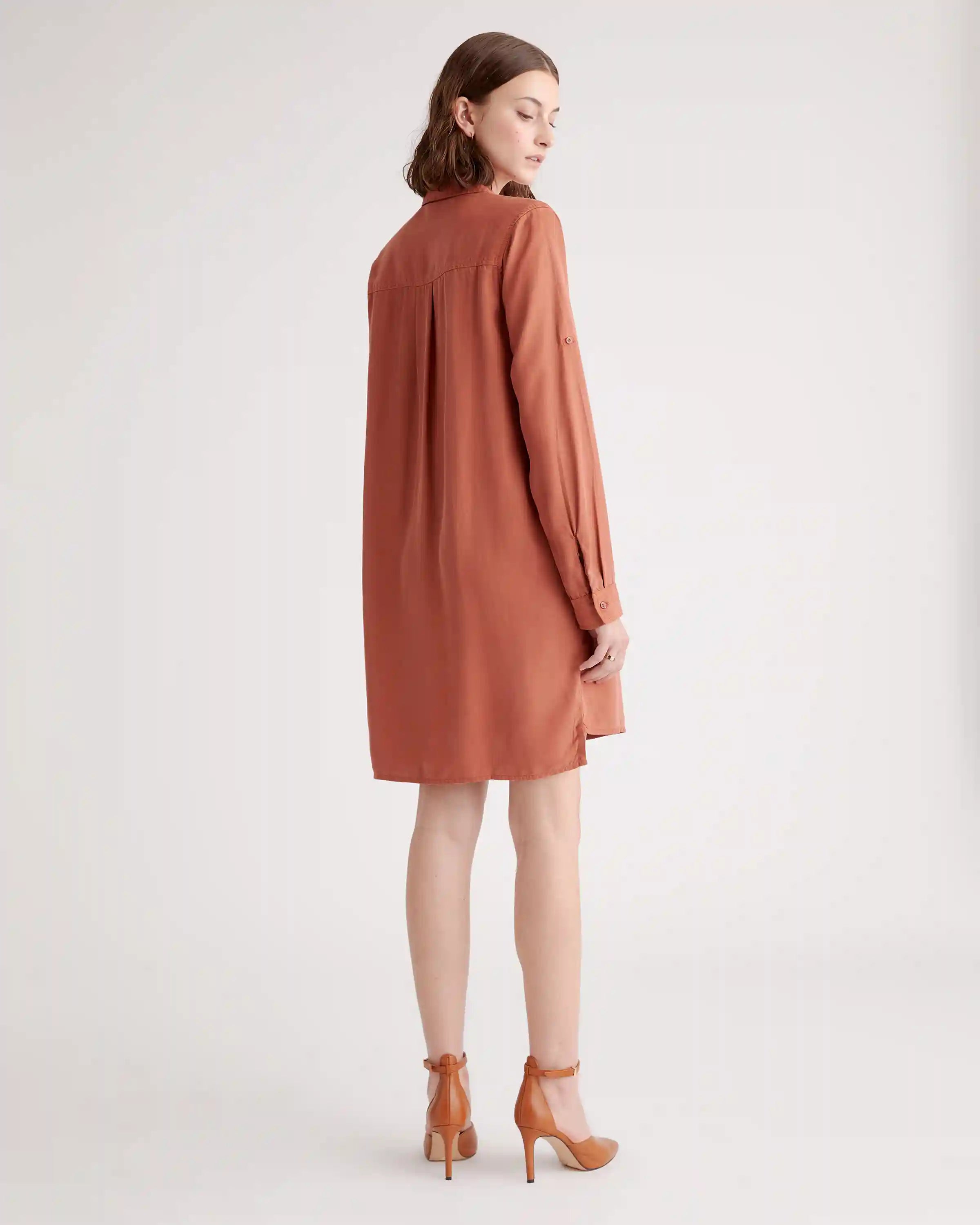 Vintage Wash Tencel Roll Sleeve Tunic Dress