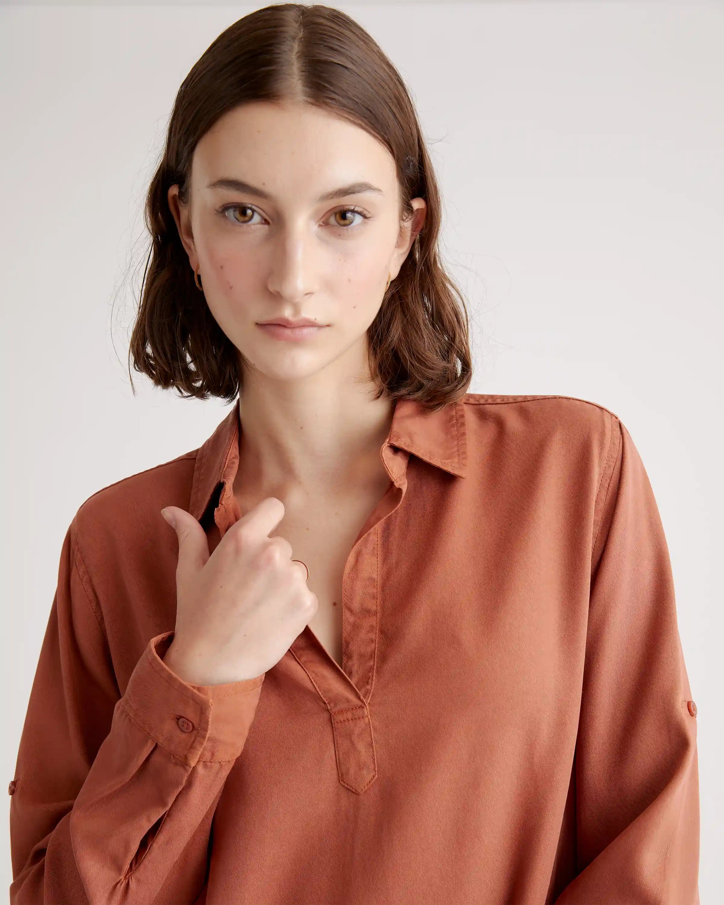 Vintage Wash Tencel Roll Sleeve Tunic Dress