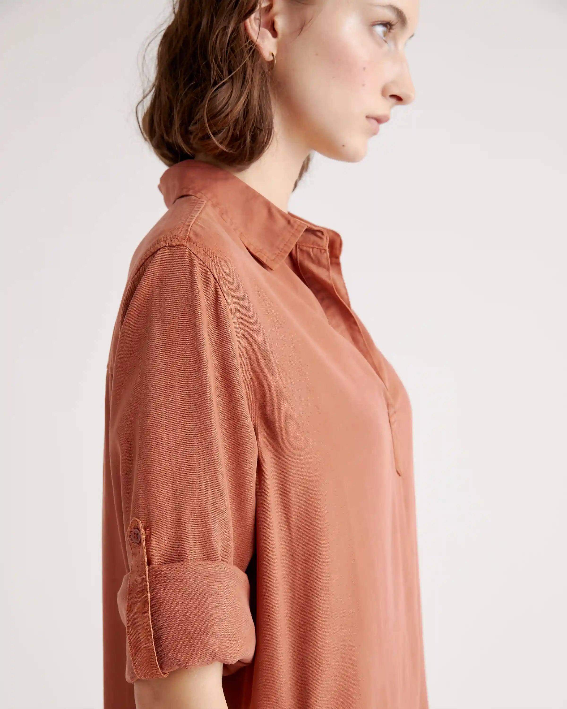 Vintage Wash Tencel Roll Sleeve Tunic Dress