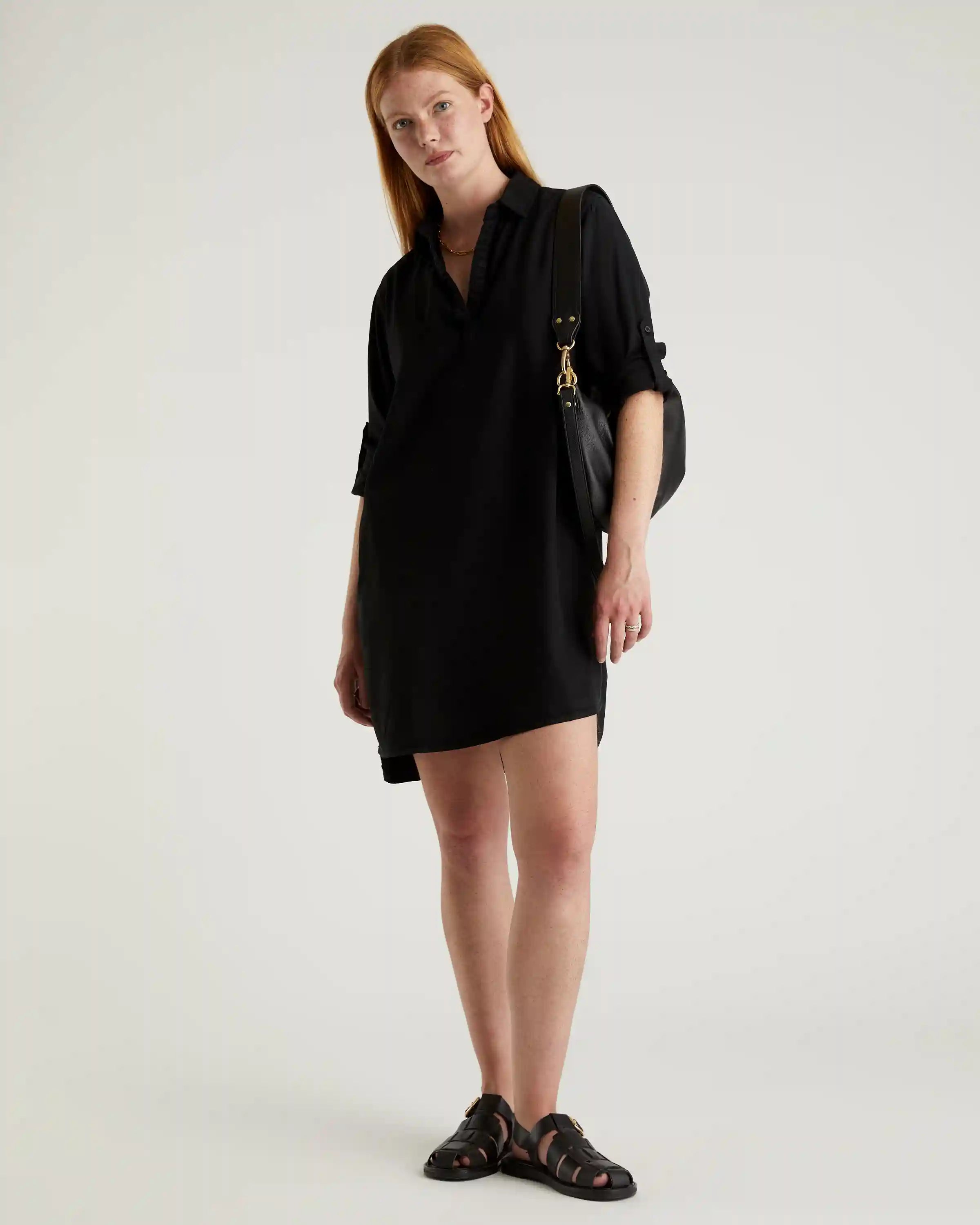 Vintage Wash Tencel Roll Sleeve Tunic Dress