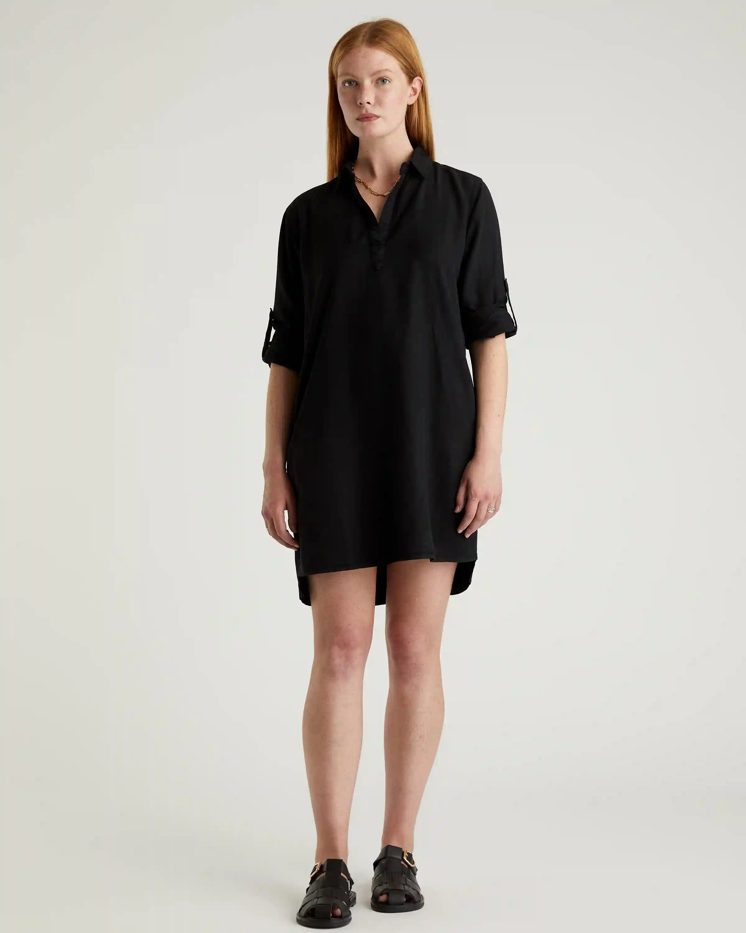 Vintage Wash Tencel Roll Sleeve Tunic Dress