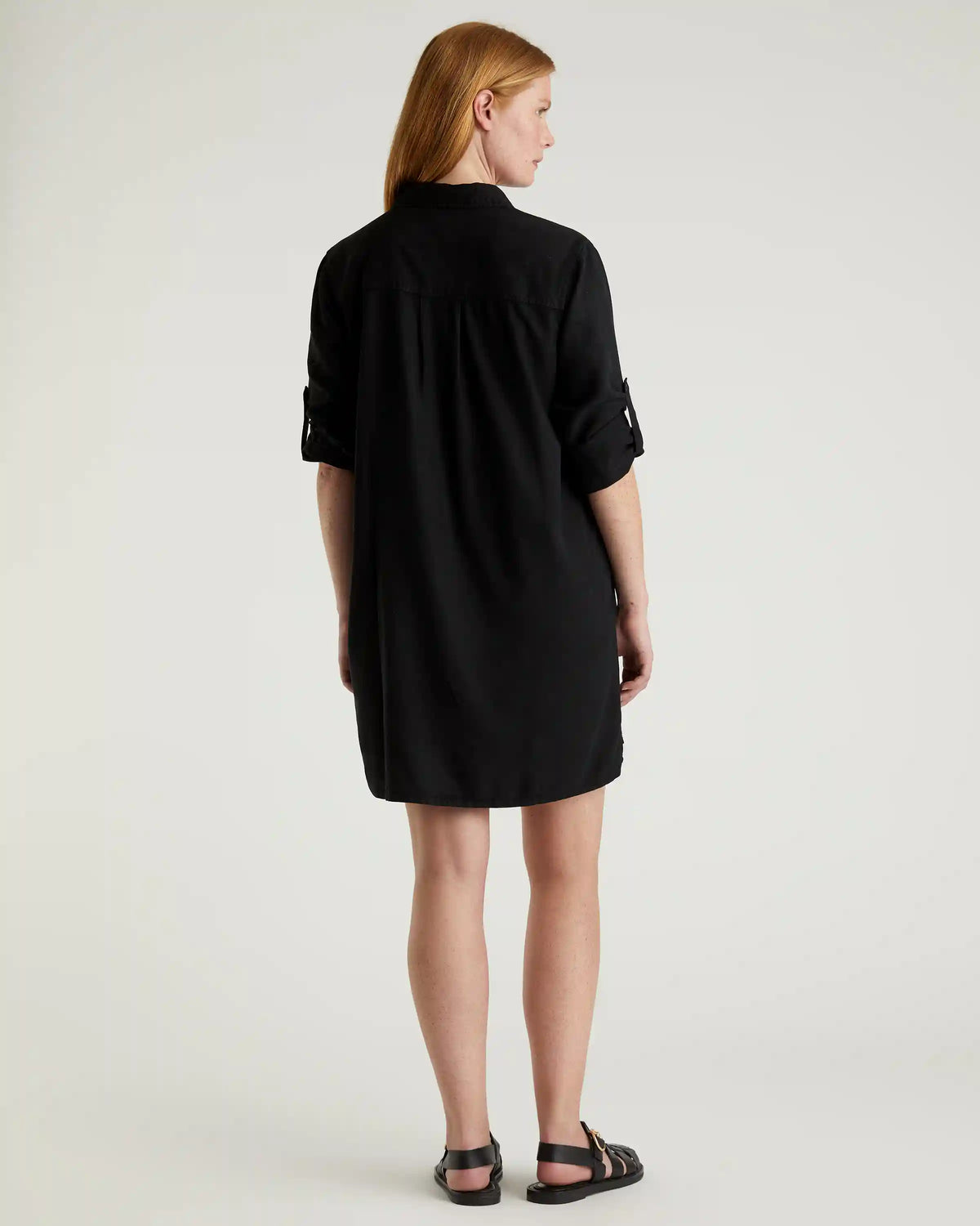 Vintage Wash Tencel Roll Sleeve Tunic Dress