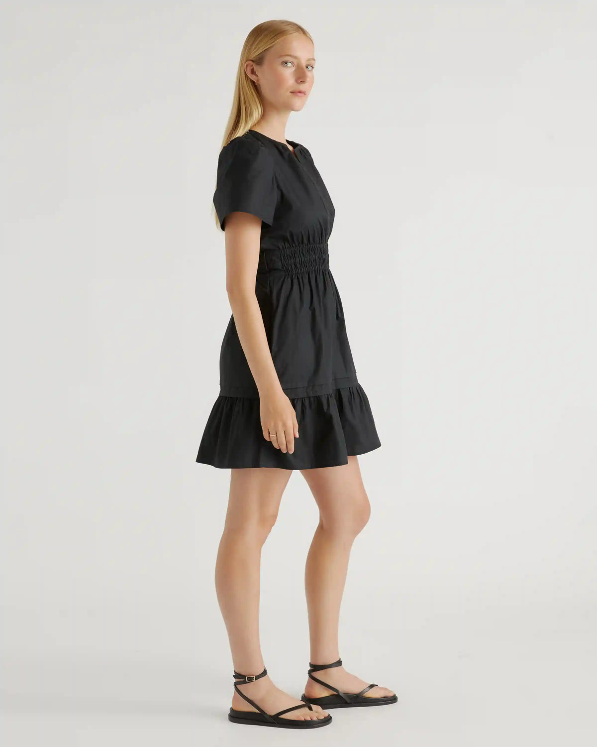 100% Organic Cotton Poplin Tiered Mini Dress