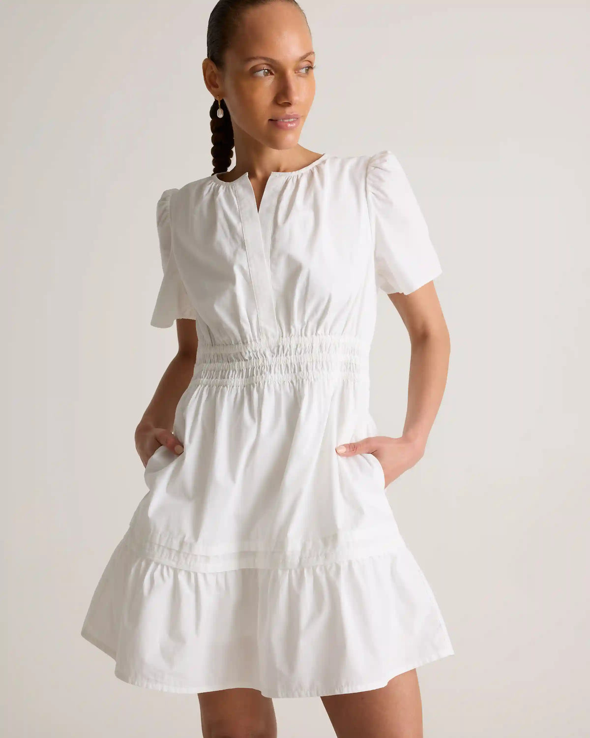 100% Organic Cotton Poplin Tiered Mini Dress