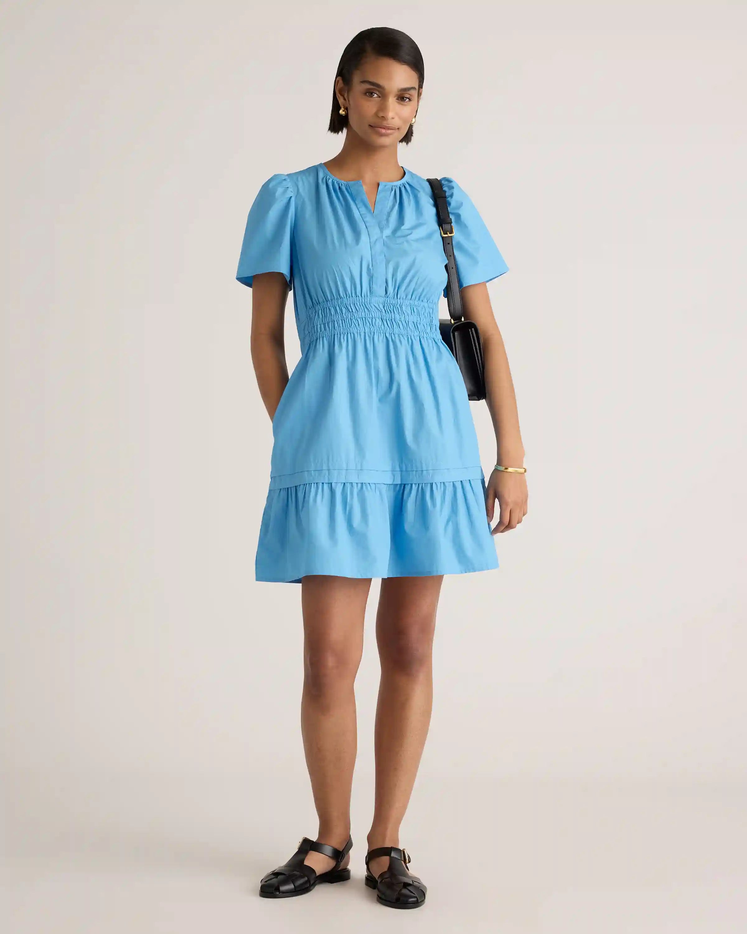 100% Organic Cotton Poplin Tiered Mini Dress