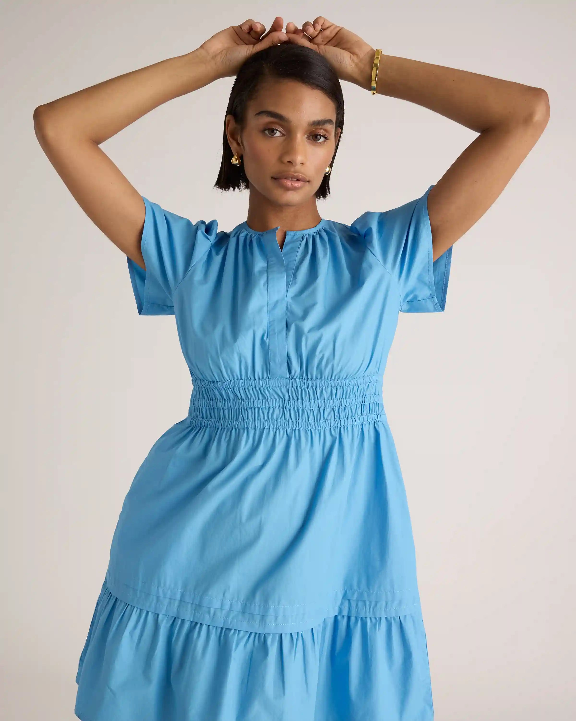 100% Organic Cotton Poplin Tiered Mini Dress