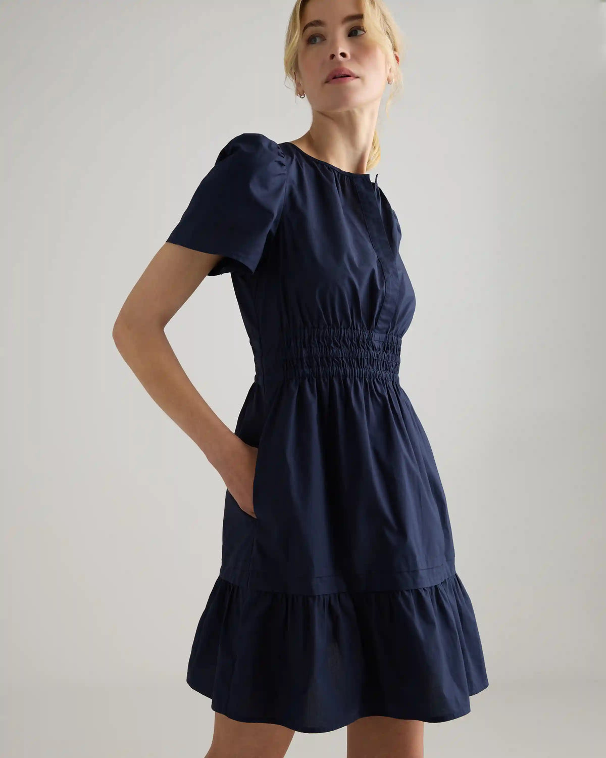 100% Organic Cotton Poplin Tiered Mini Dress