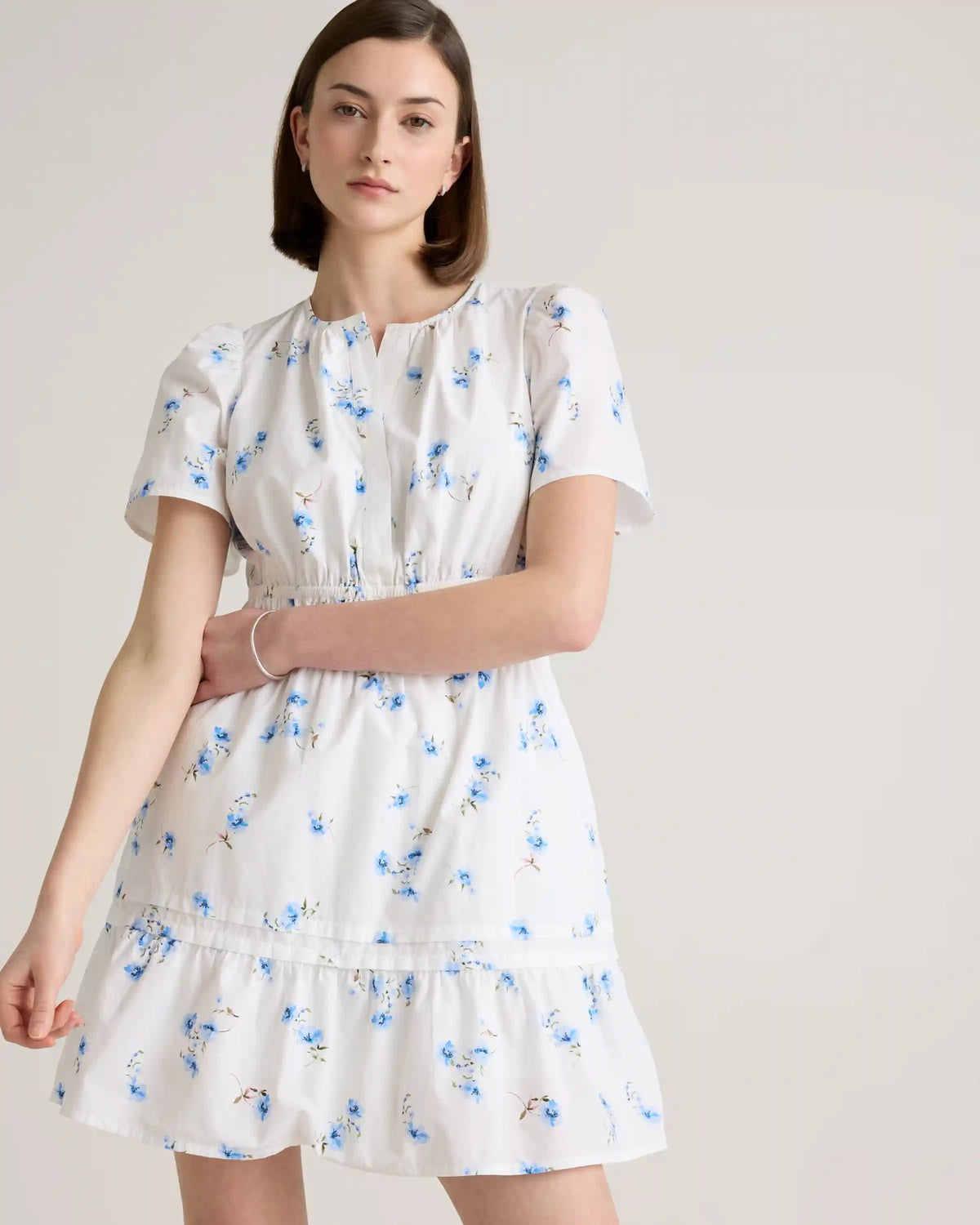 100% Organic Cotton Poplin Tiered Mini Dress