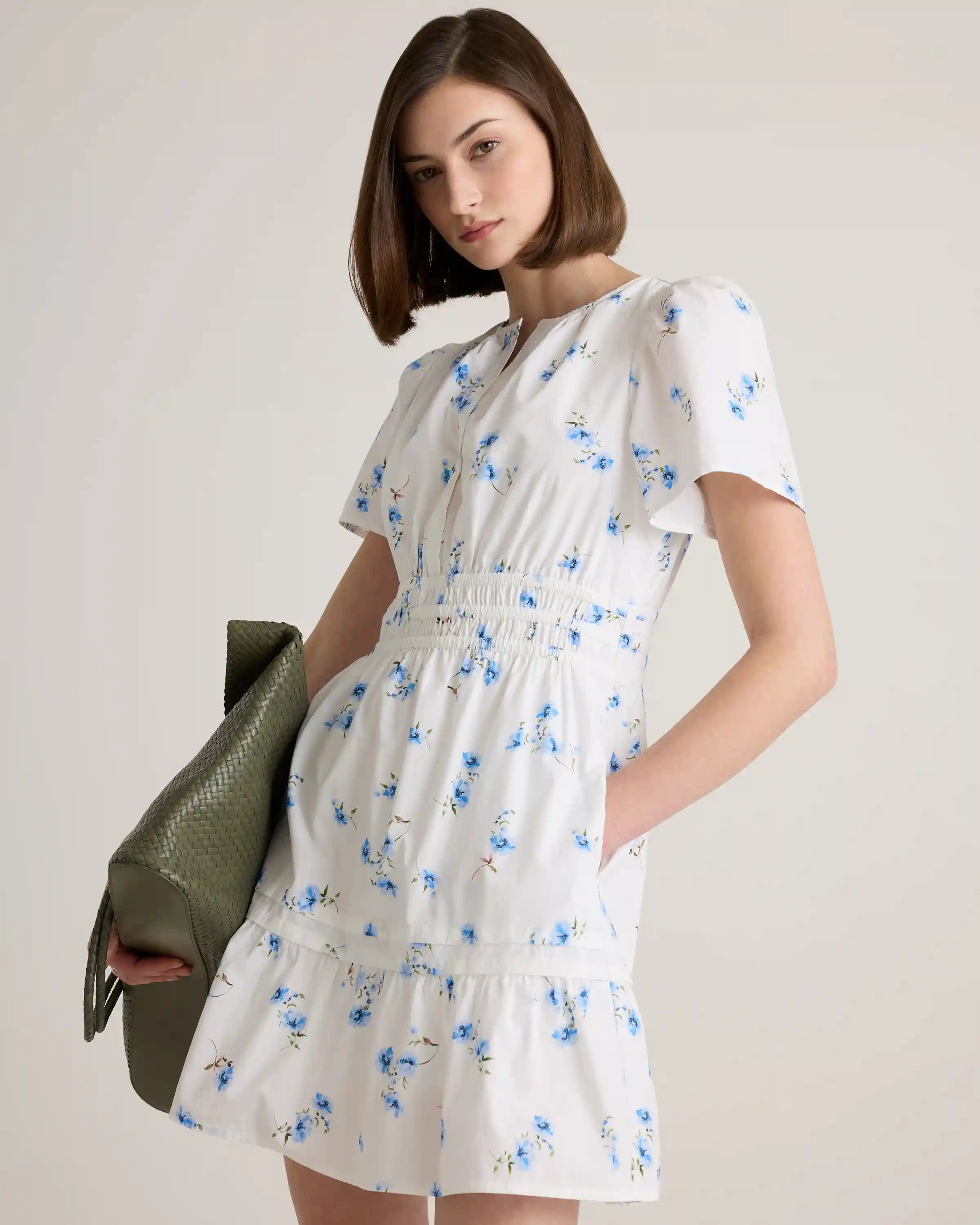 100% Organic Cotton Poplin Tiered Mini Dress