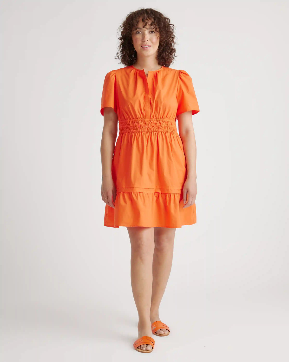 100% Organic Cotton Poplin Tiered Mini Dress