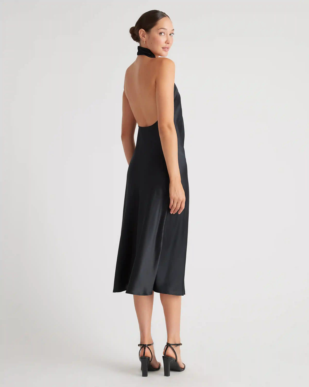 100% Washable Silk Twist Halter Midi Dress