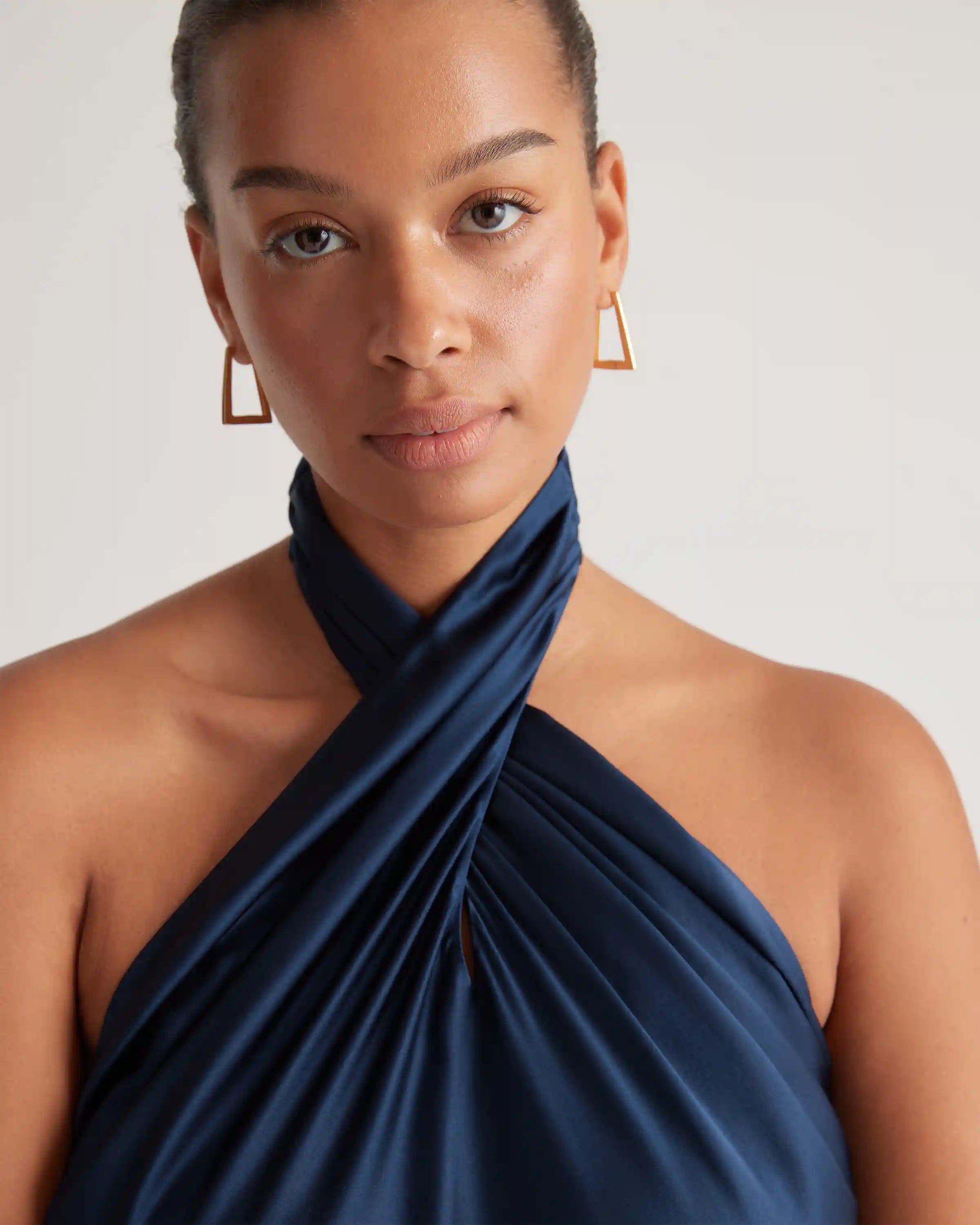 100% Washable Silk Twist Halter Midi Dress