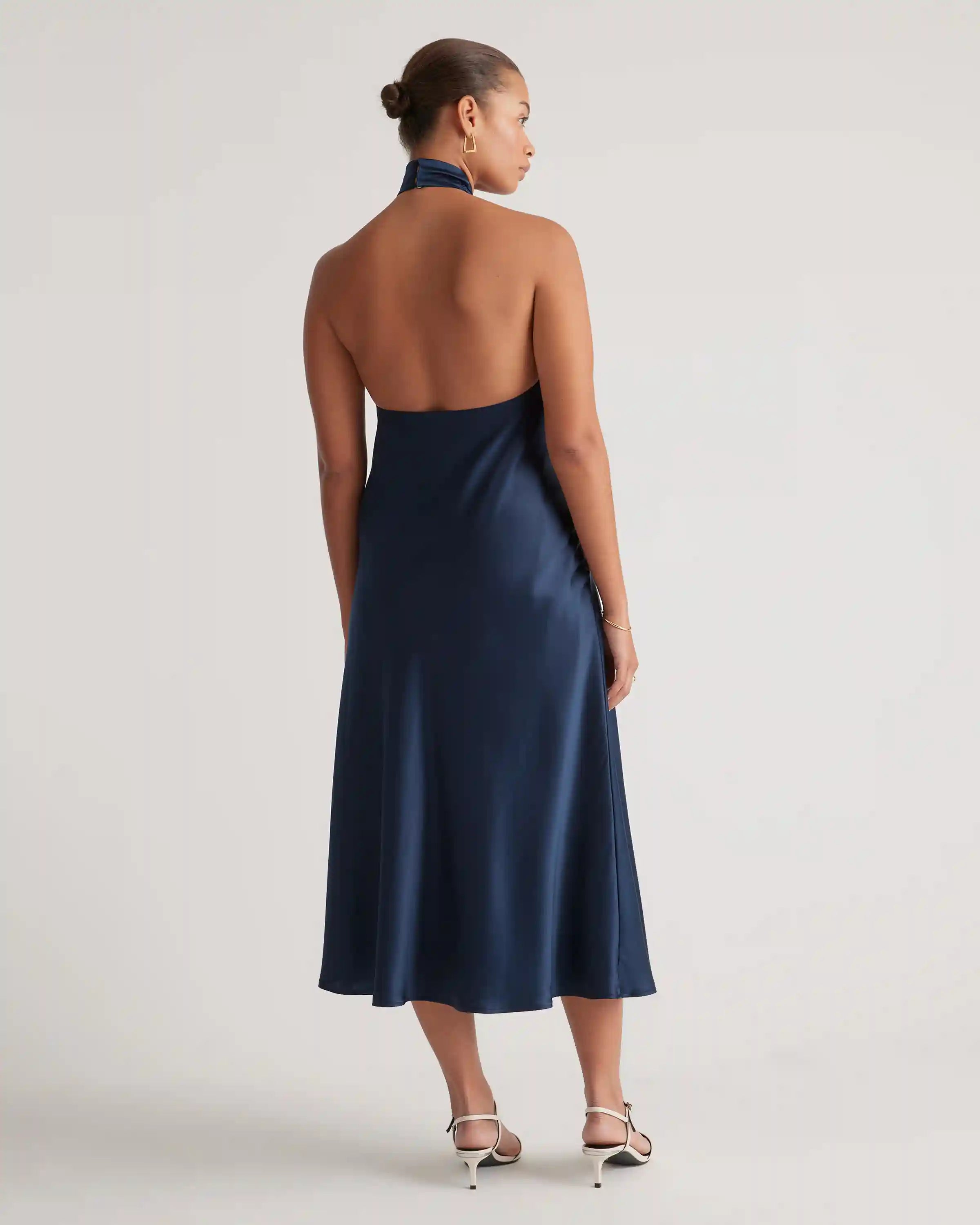 100% Washable Silk Twist Halter Midi Dress