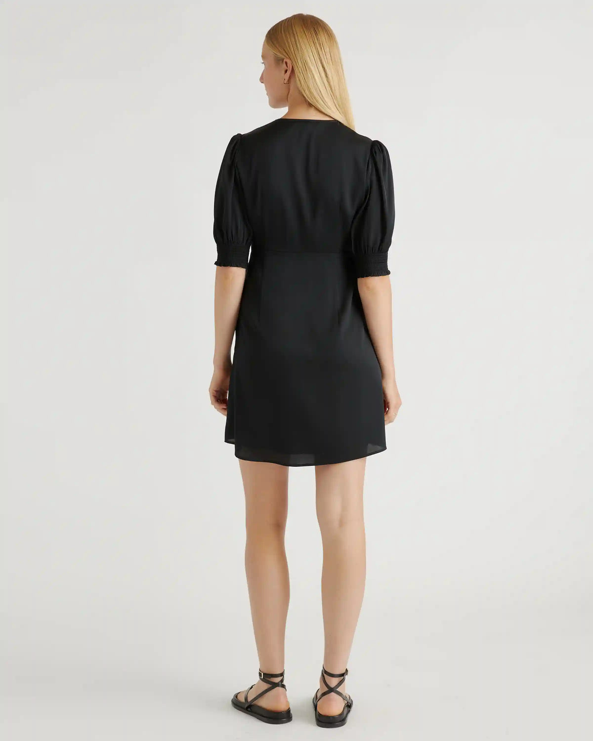 Washable Stretch Silk Puff Sleeve Mini Dress