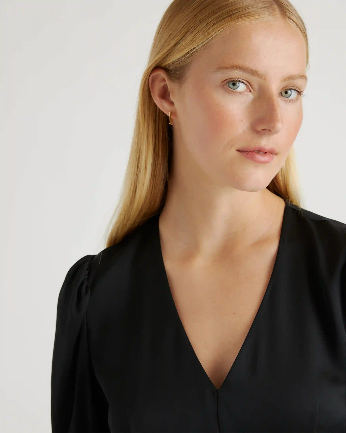 Washable Stretch Silk Puff Sleeve Mini Dress