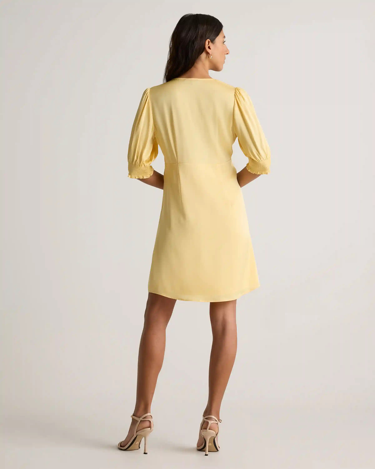Washable Stretch Silk Puff Sleeve Mini Dress