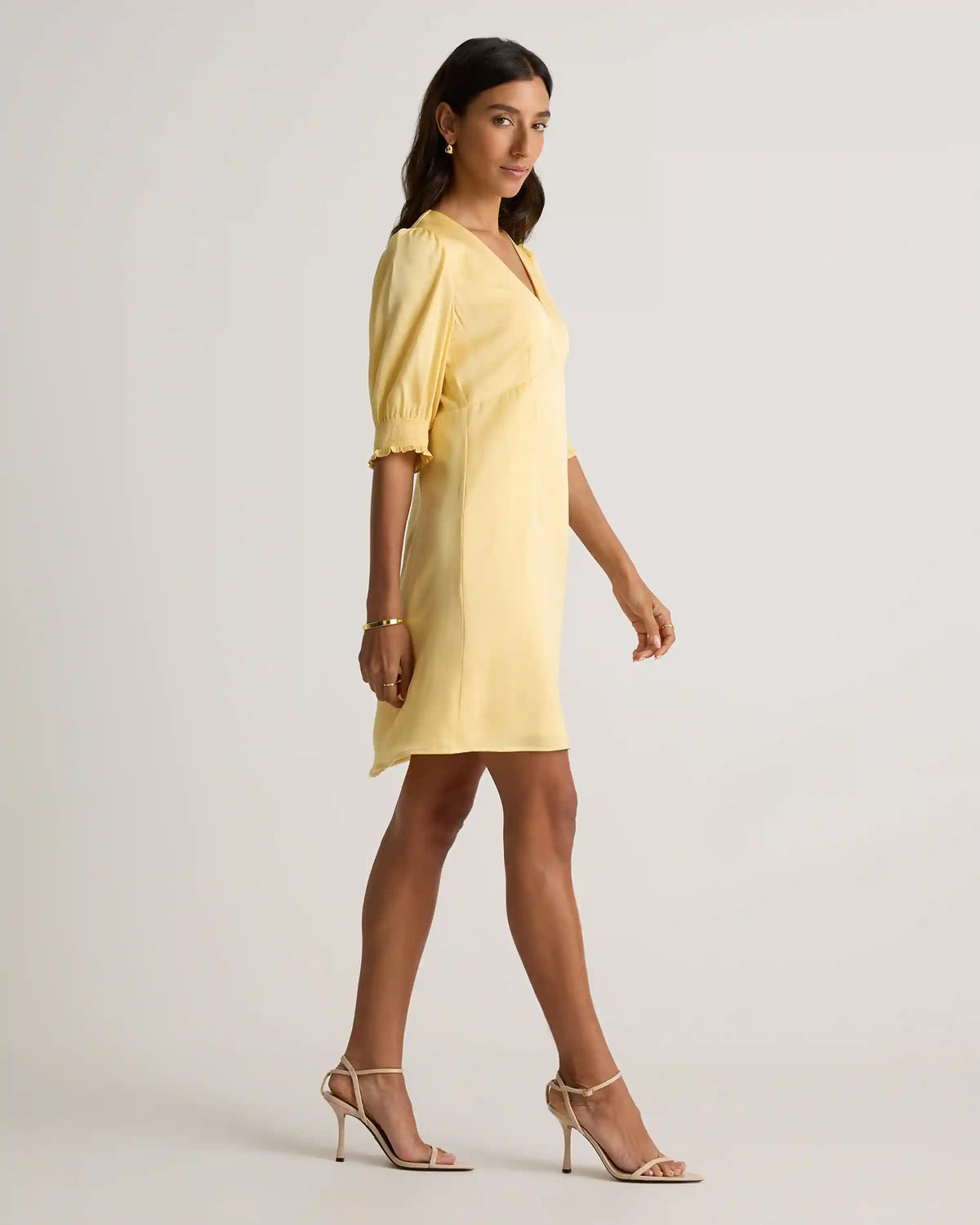 Washable Stretch Silk Puff Sleeve Mini Dress