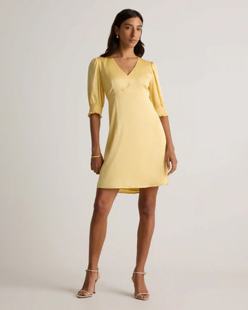 Washable Stretch Silk Puff Sleeve Mini Dress