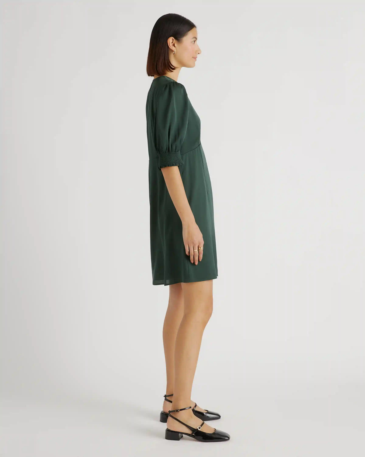 Washable Stretch Silk Puff Sleeve Mini Dress
