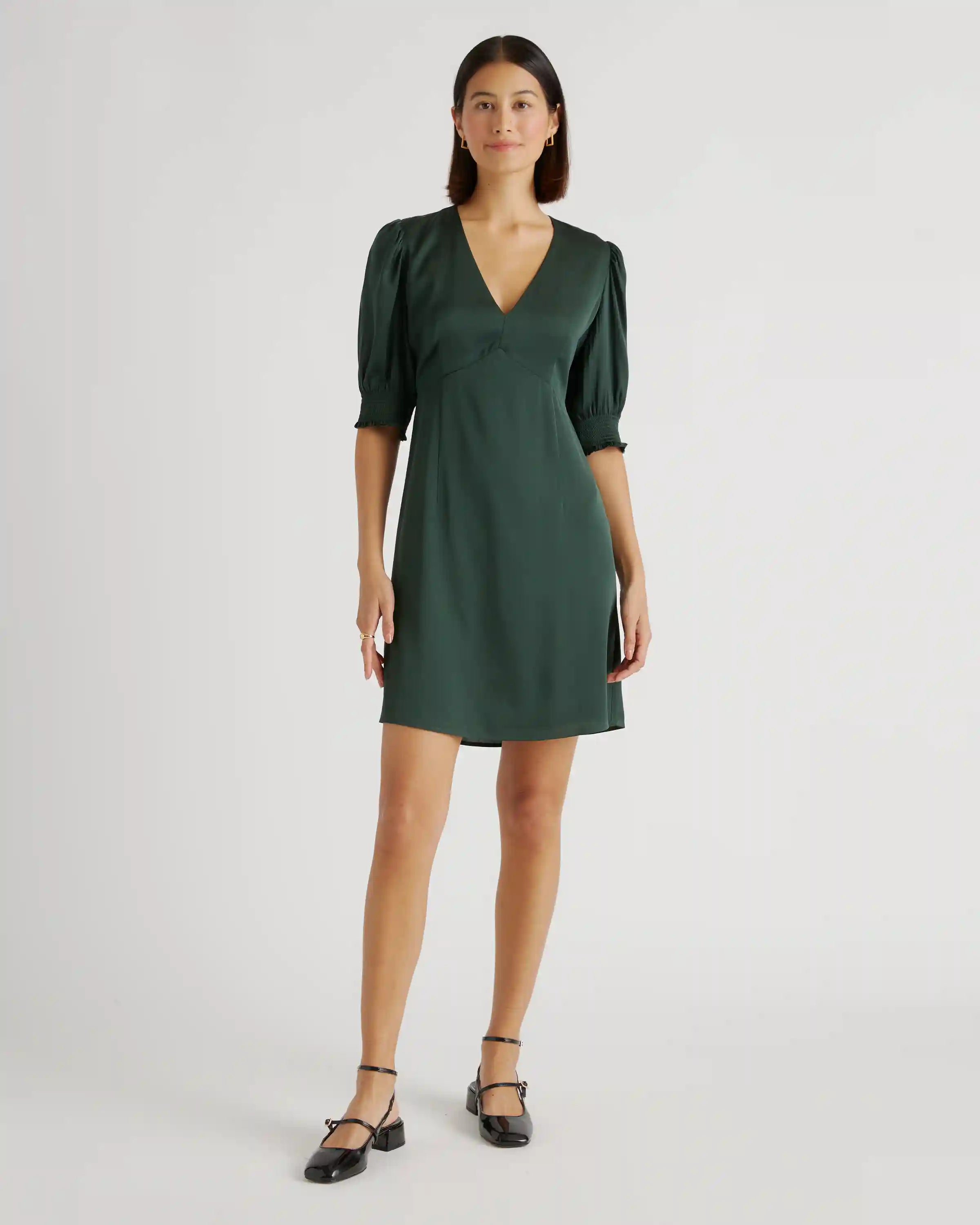 Washable Stretch Silk Puff Sleeve Mini Dress