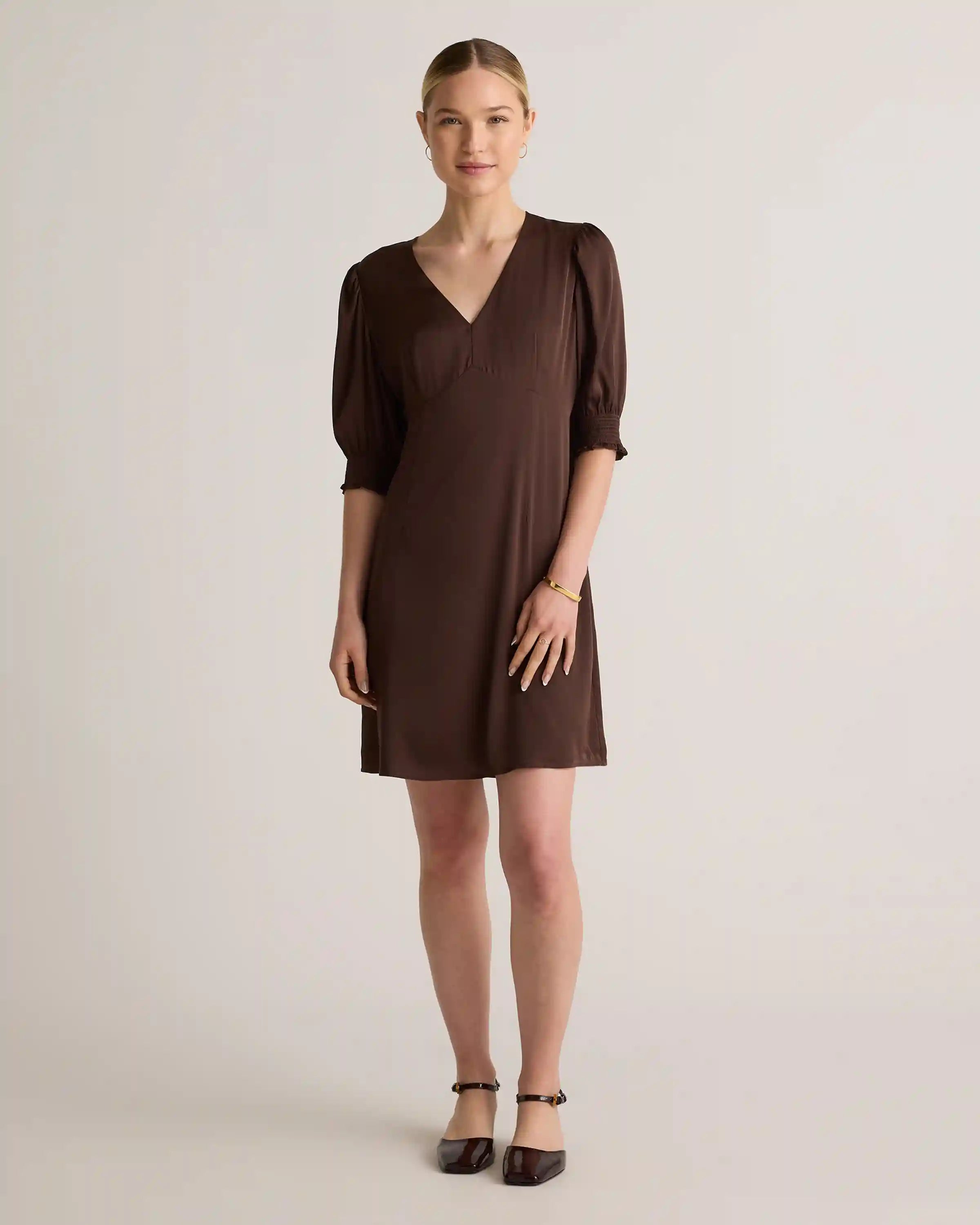 Washable Stretch Silk Puff Sleeve Mini Dress
