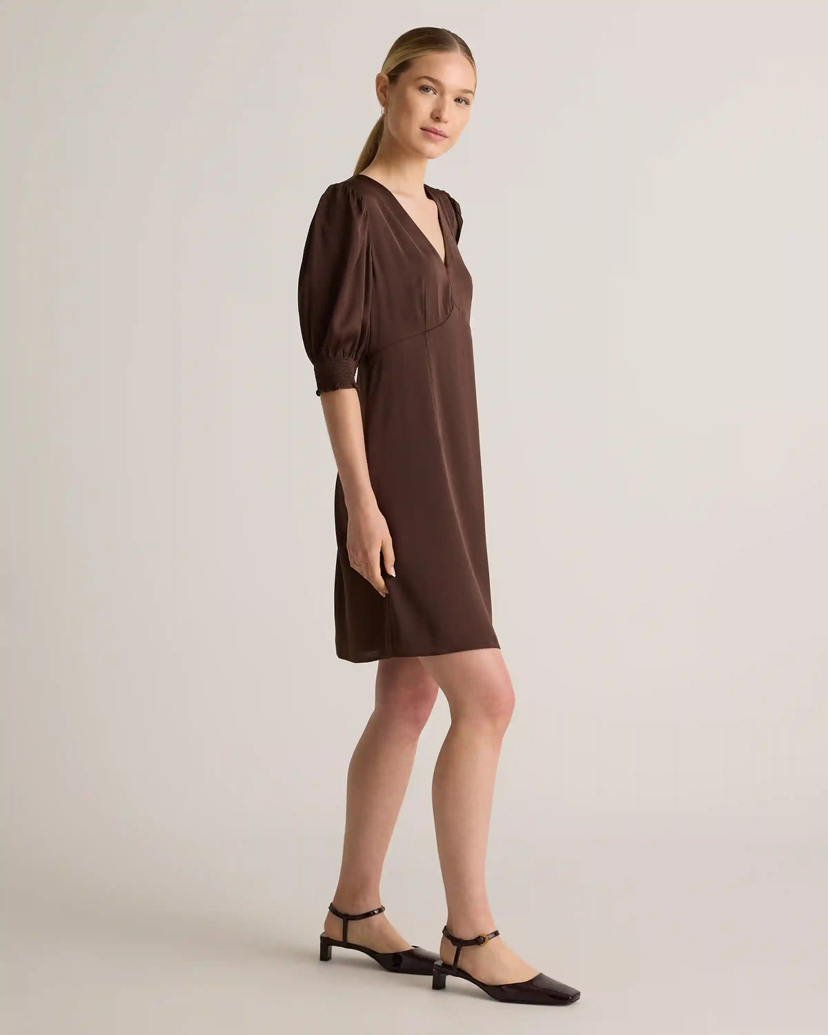 Washable Stretch Silk Puff Sleeve Mini Dress