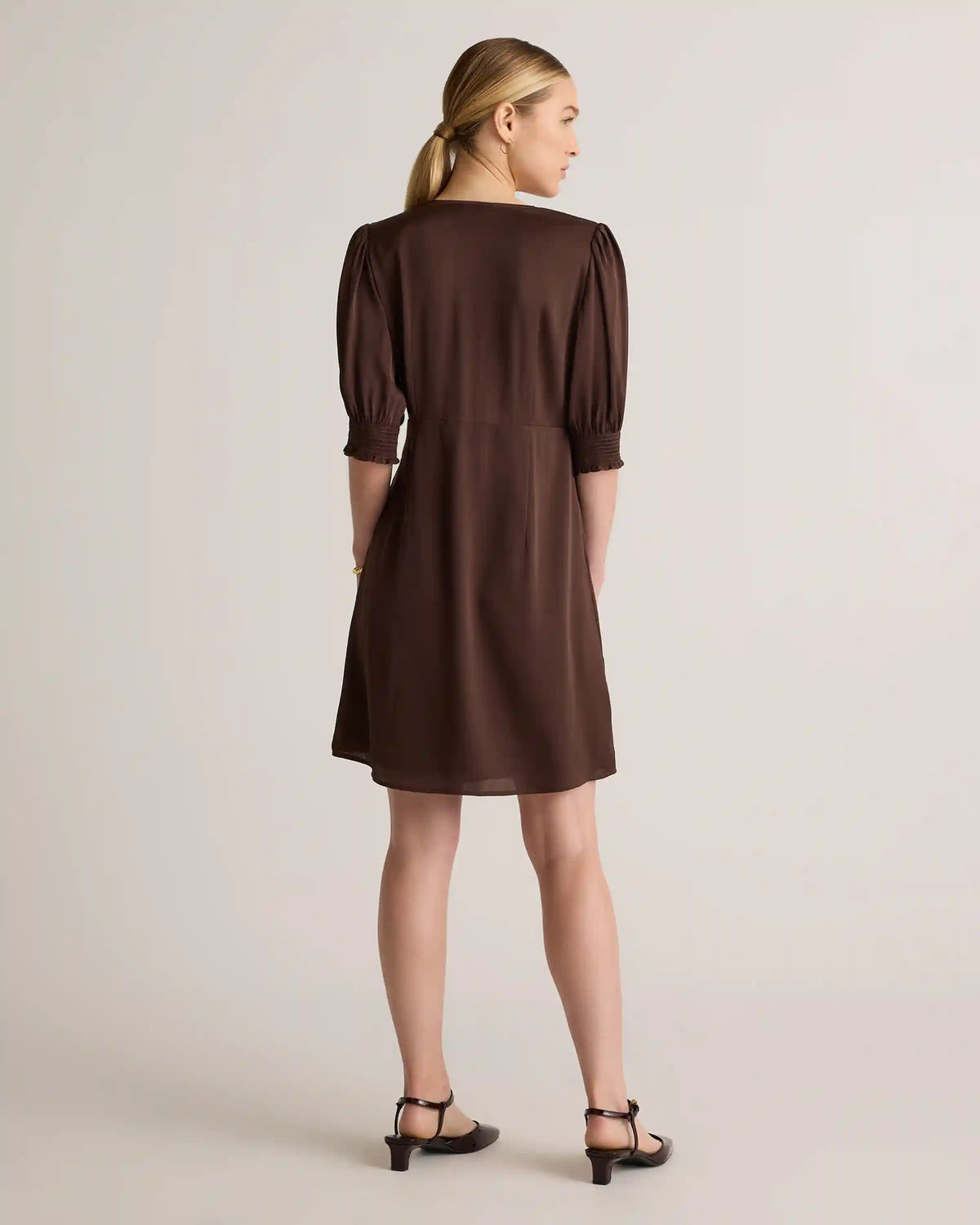 Washable Stretch Silk Puff Sleeve Mini Dress
