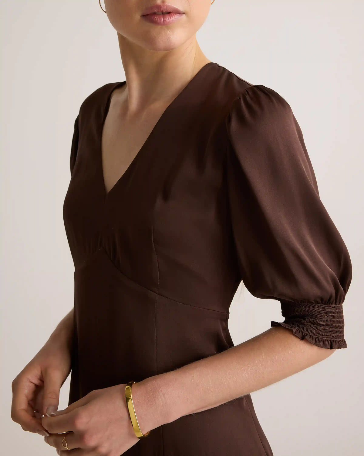 Washable Stretch Silk Puff Sleeve Mini Dress