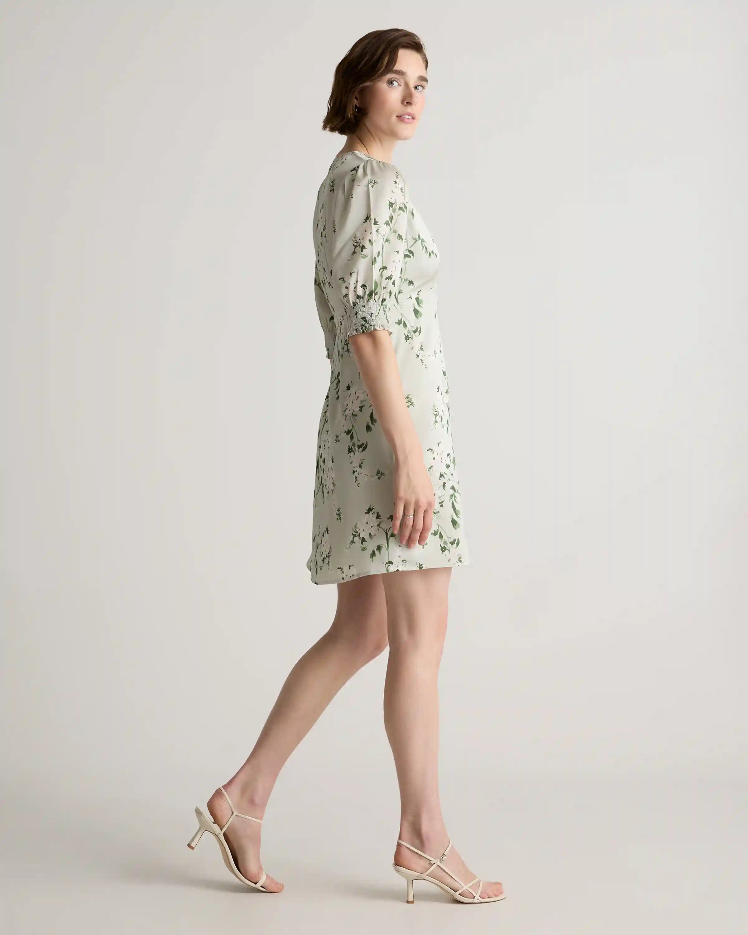 Washable Stretch Silk Puff Sleeve Mini Dress