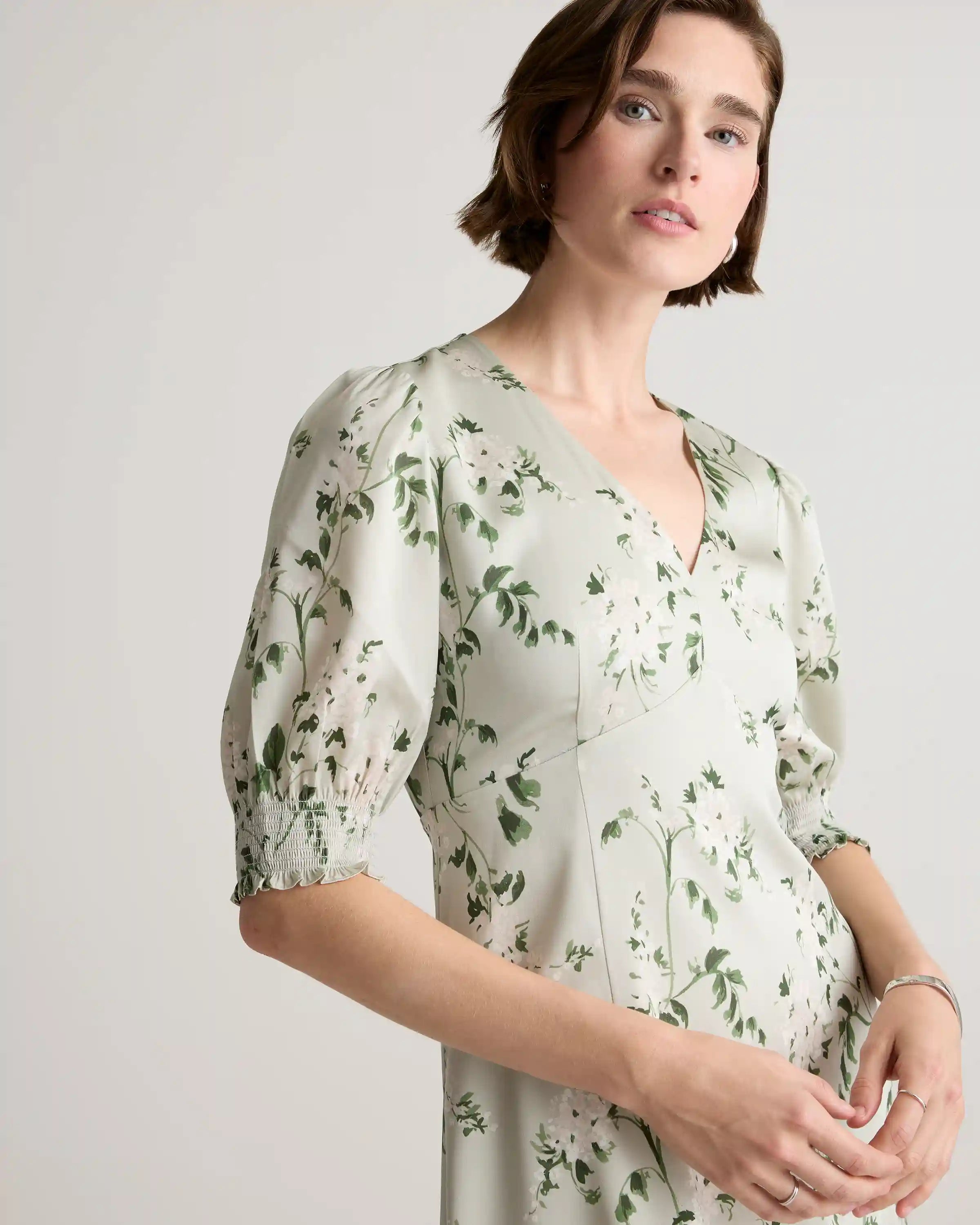 Washable Stretch Silk Puff Sleeve Mini Dress