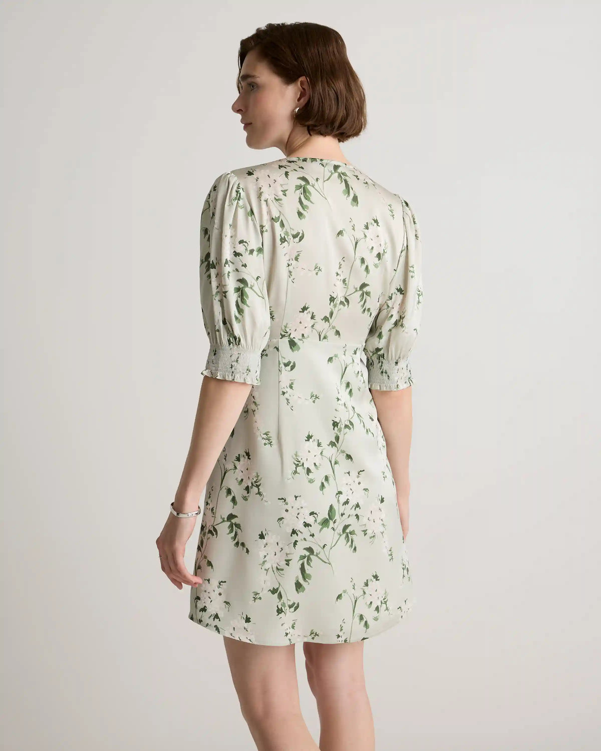 Washable Stretch Silk Puff Sleeve Mini Dress