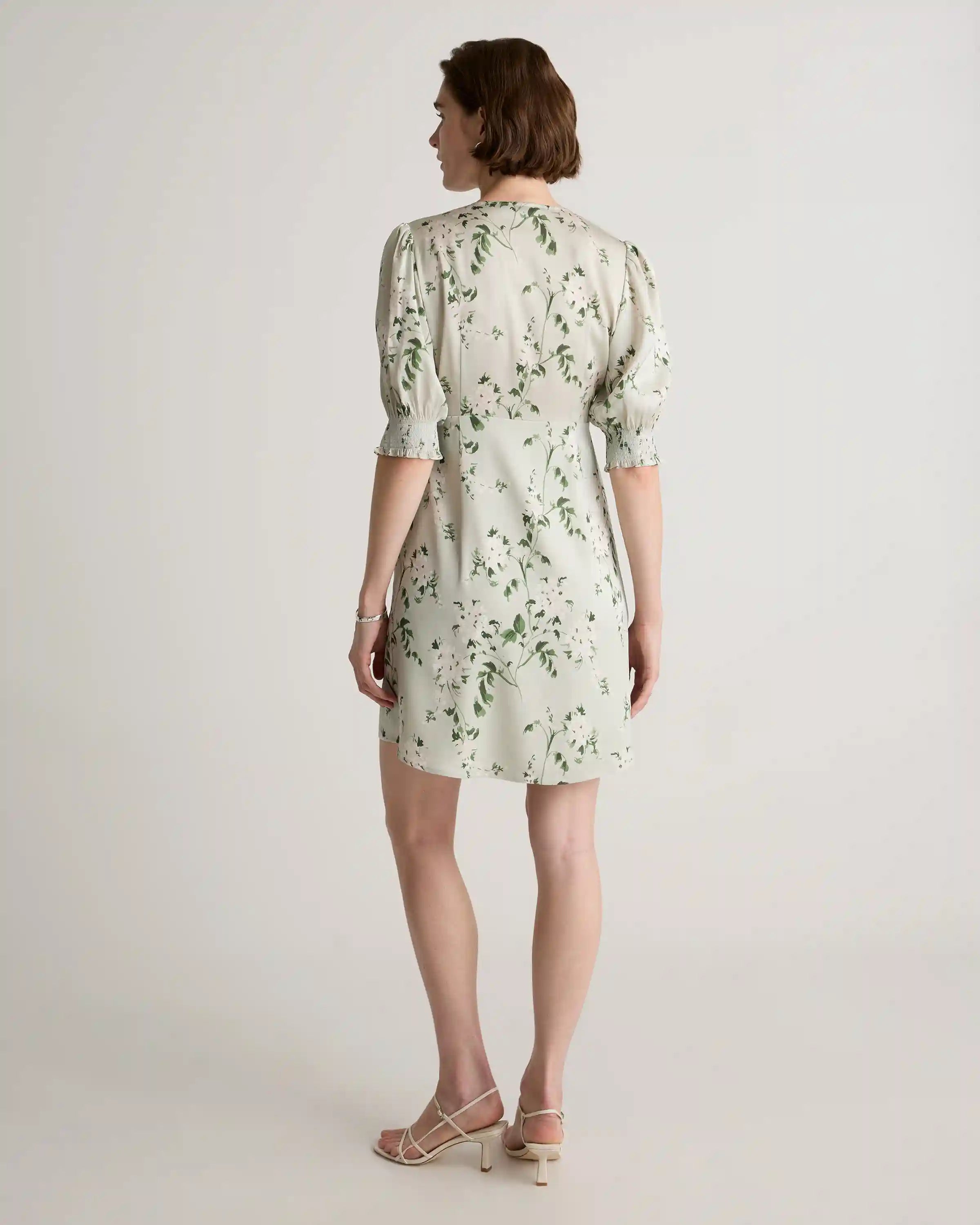 Washable Stretch Silk Puff Sleeve Mini Dress