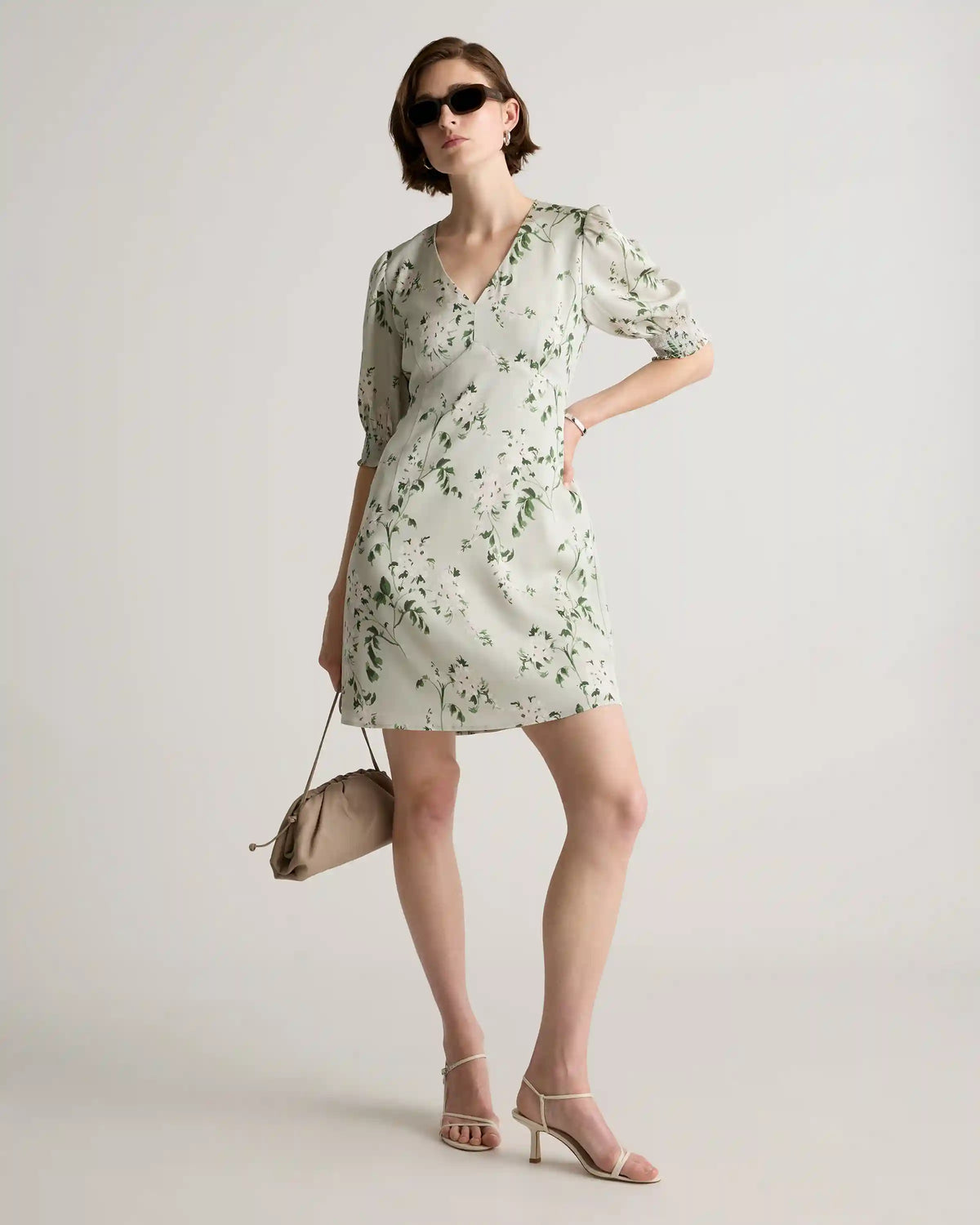 Washable Stretch Silk Puff Sleeve Mini Dress