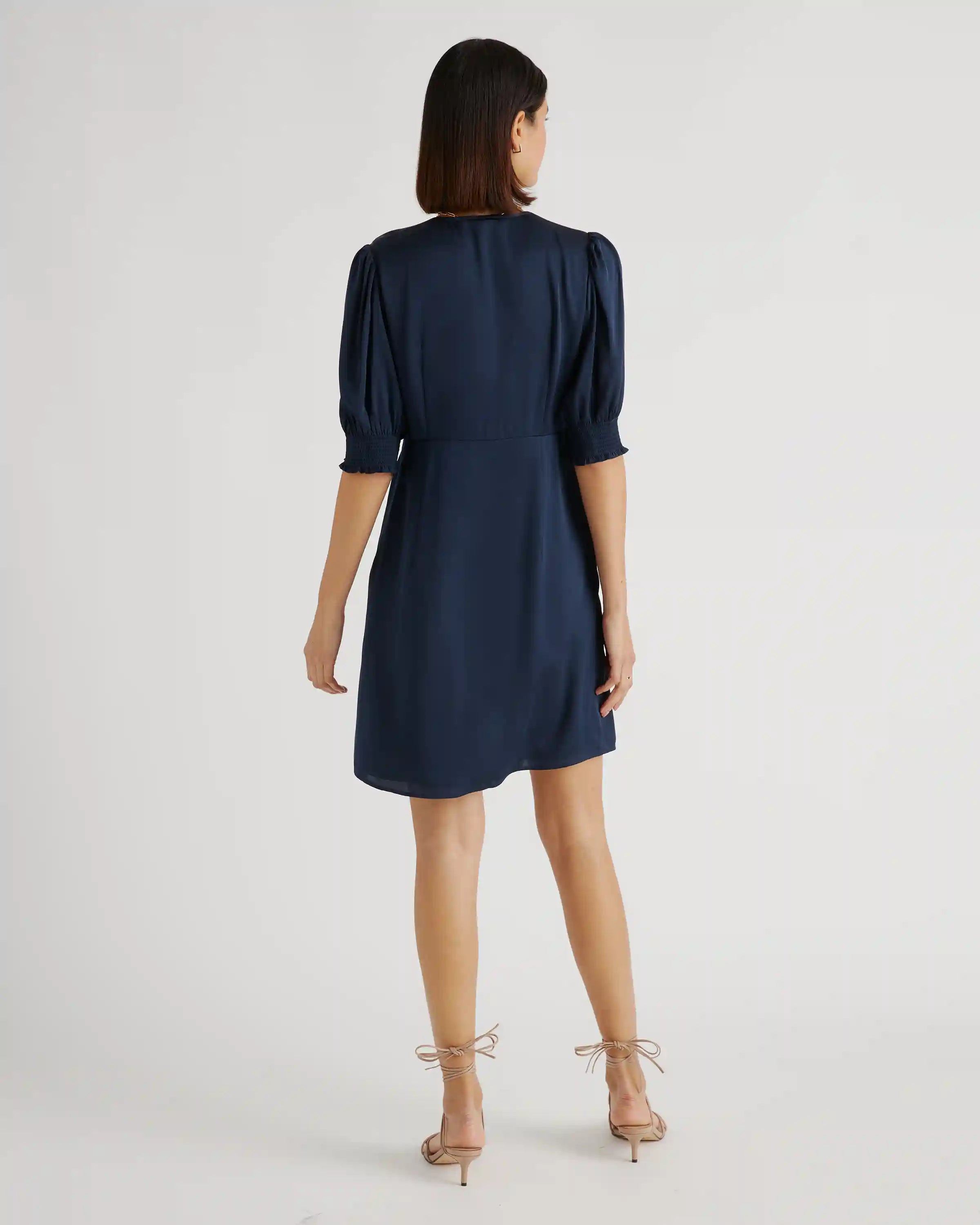 Washable Stretch Silk Puff Sleeve Mini Dress