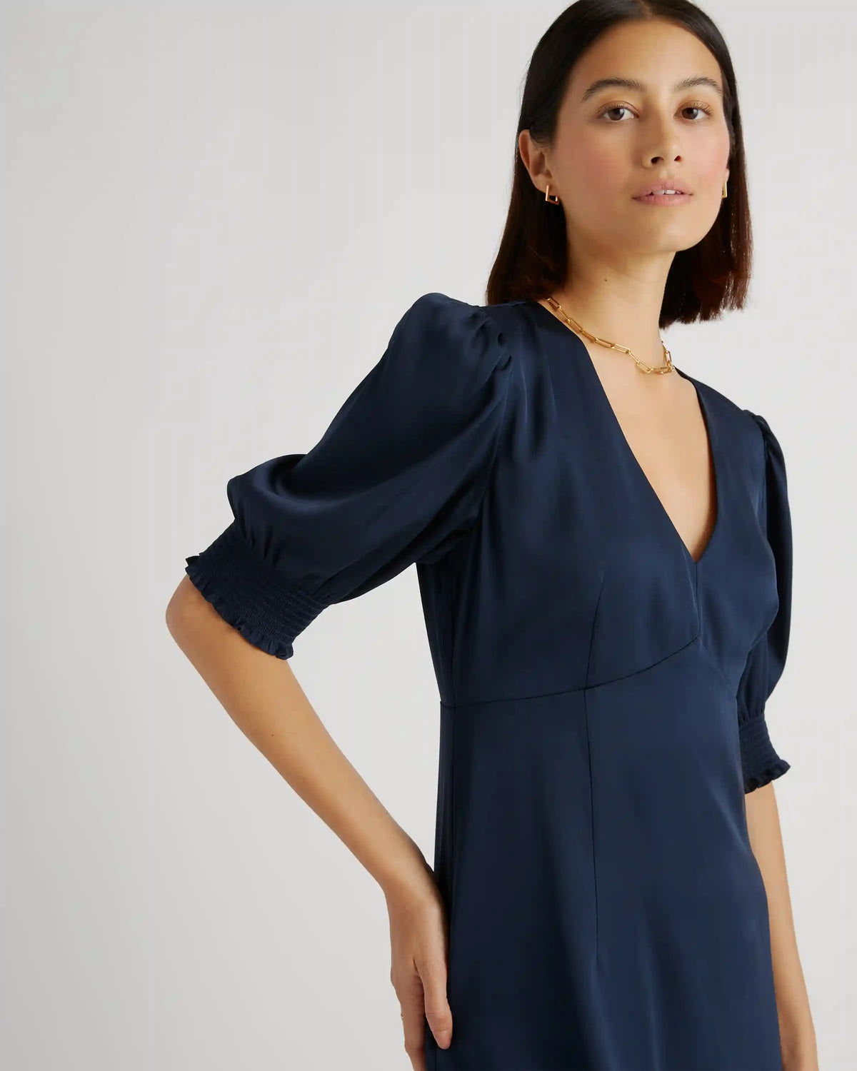 Washable Stretch Silk Puff Sleeve Mini Dress