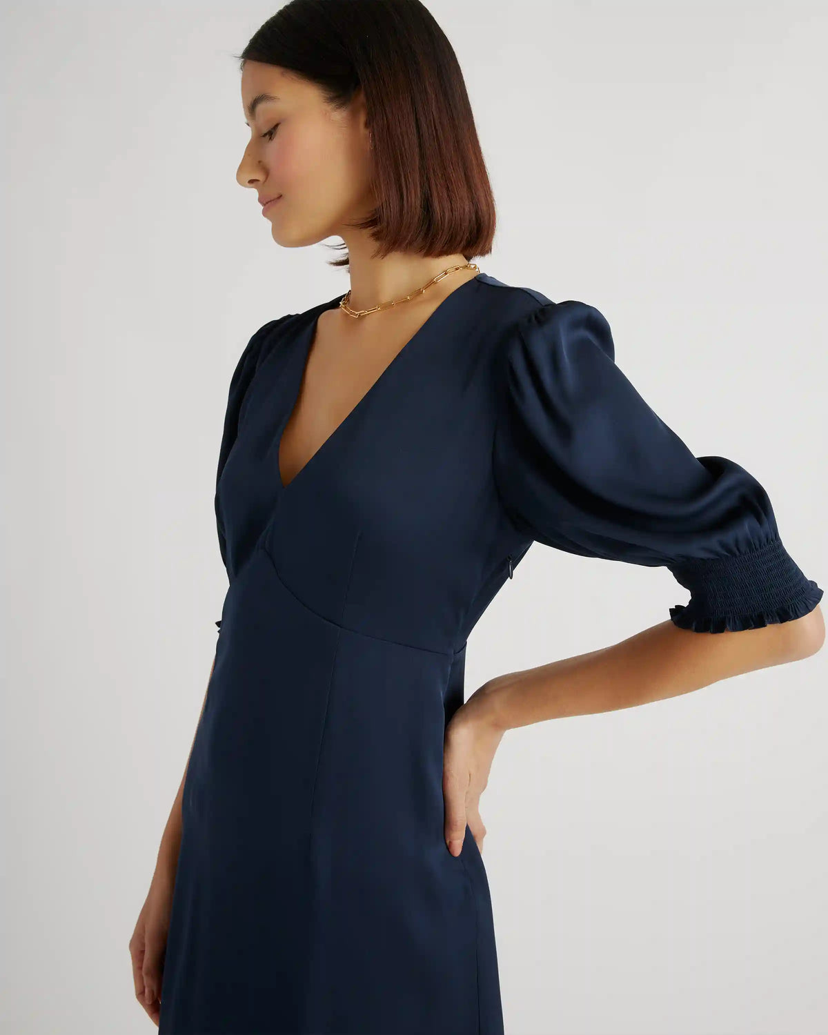 Washable Stretch Silk Puff Sleeve Mini Dress