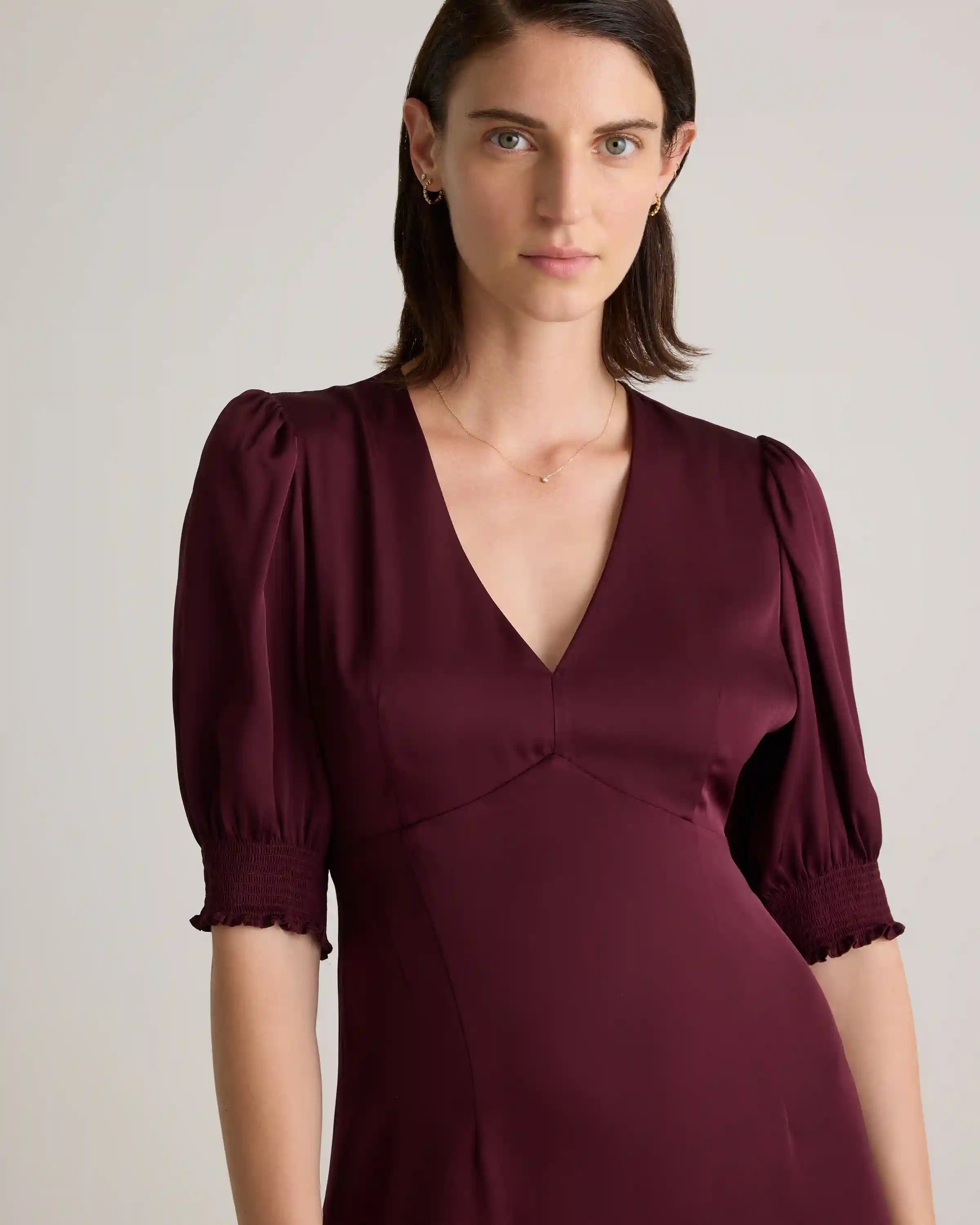 Washable Stretch Silk Puff Sleeve Mini Dress