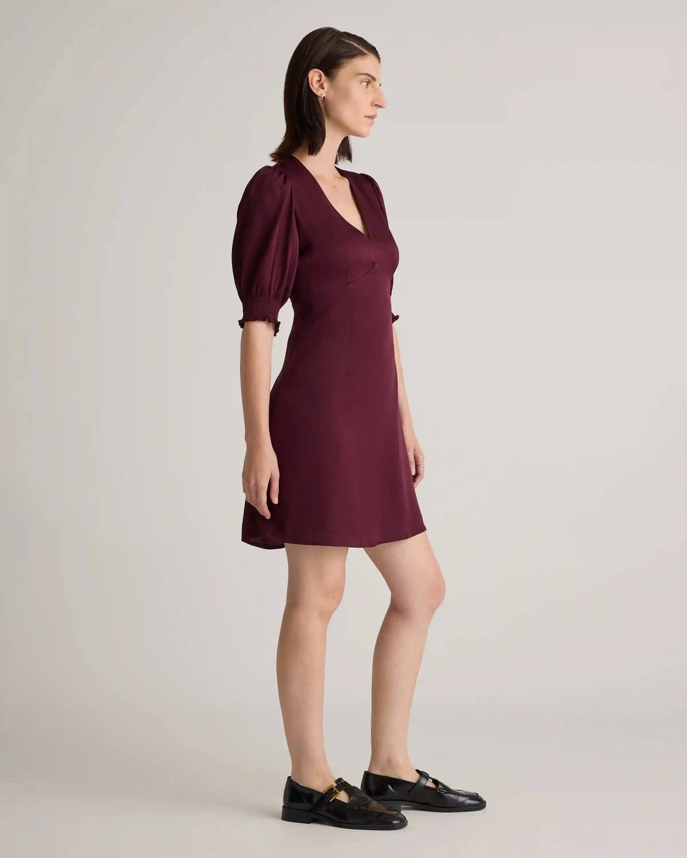 Washable Stretch Silk Puff Sleeve Mini Dress