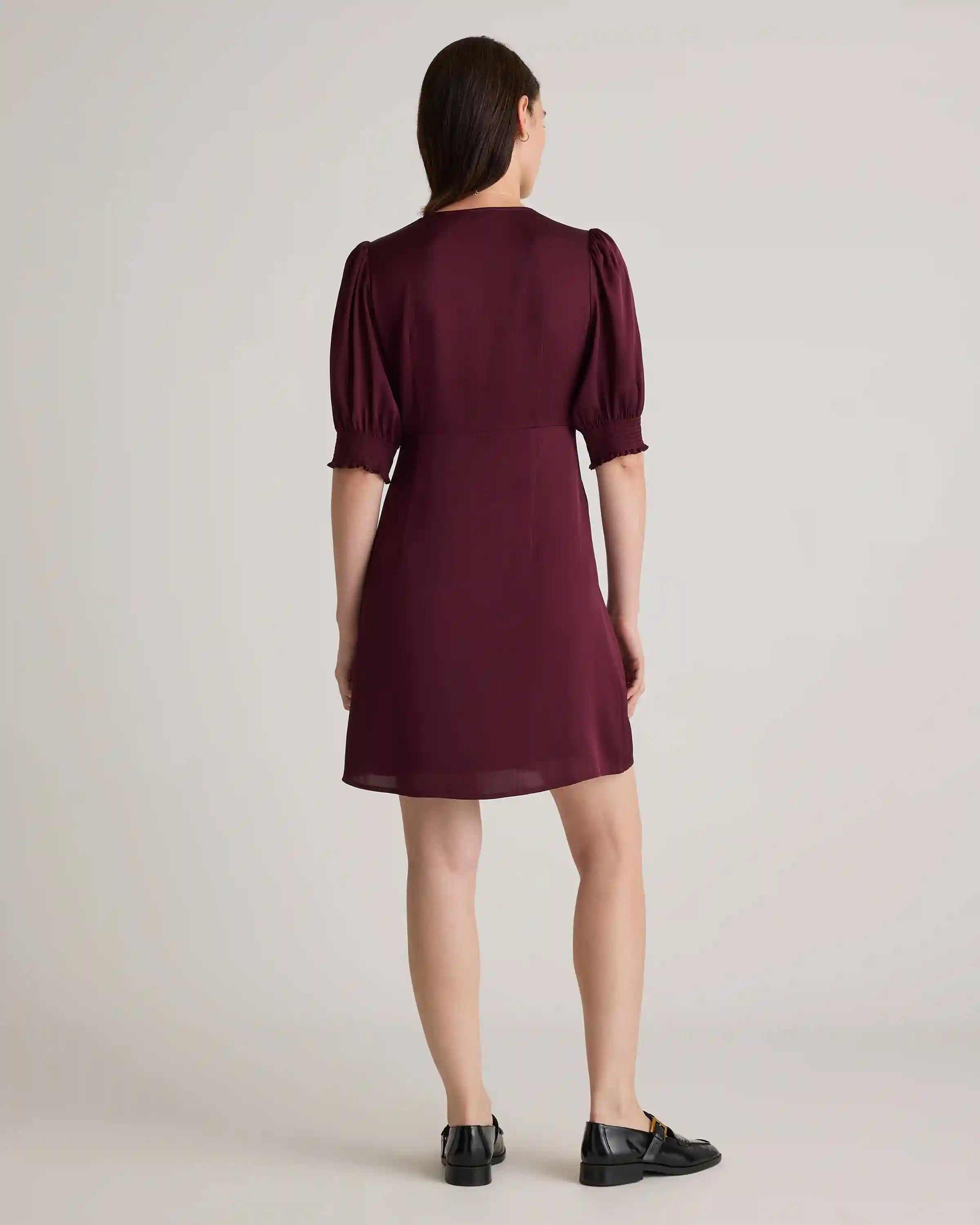 Washable Stretch Silk Puff Sleeve Mini Dress