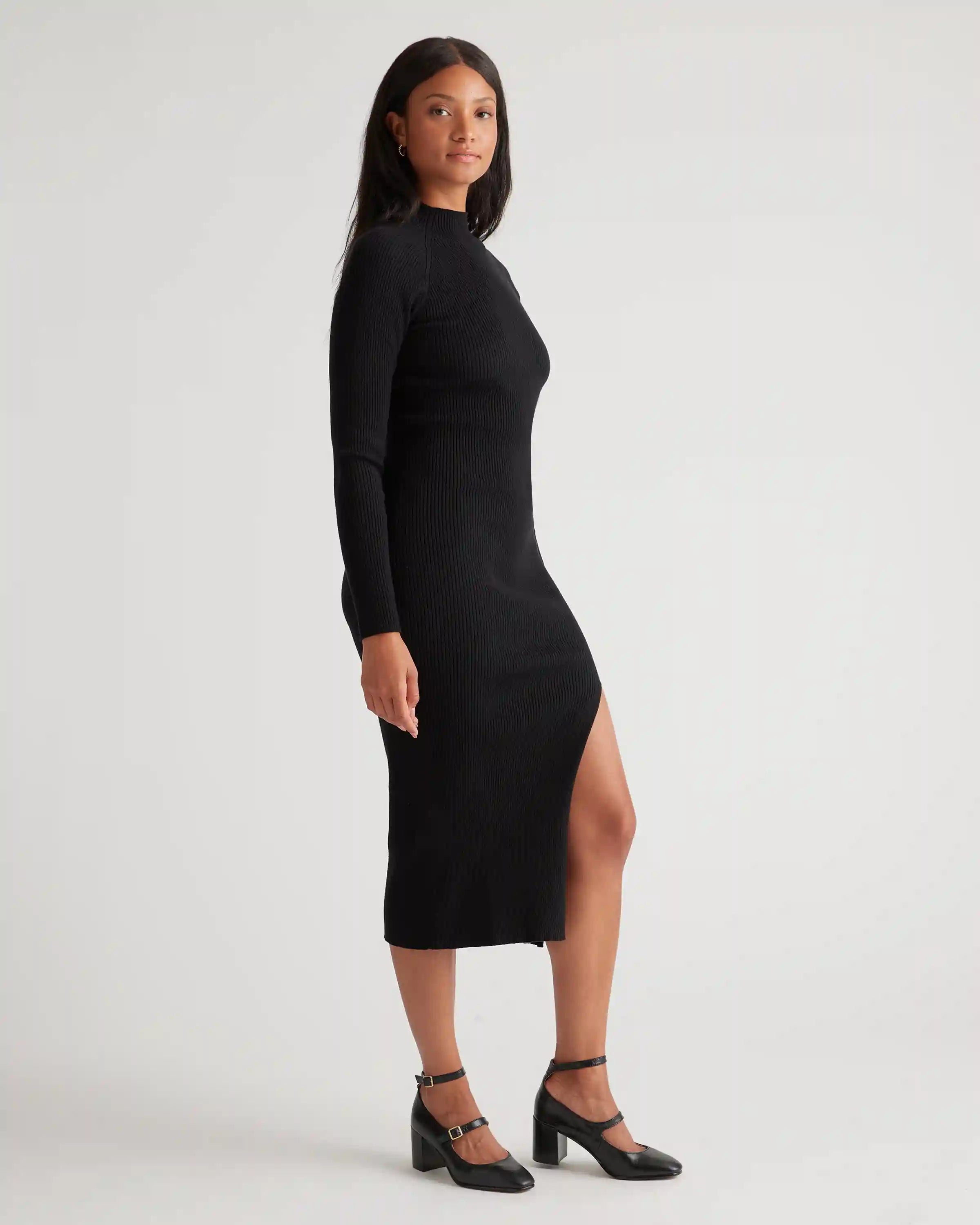 Eco-Knit Ribbed Mock Neck Sweater Dress