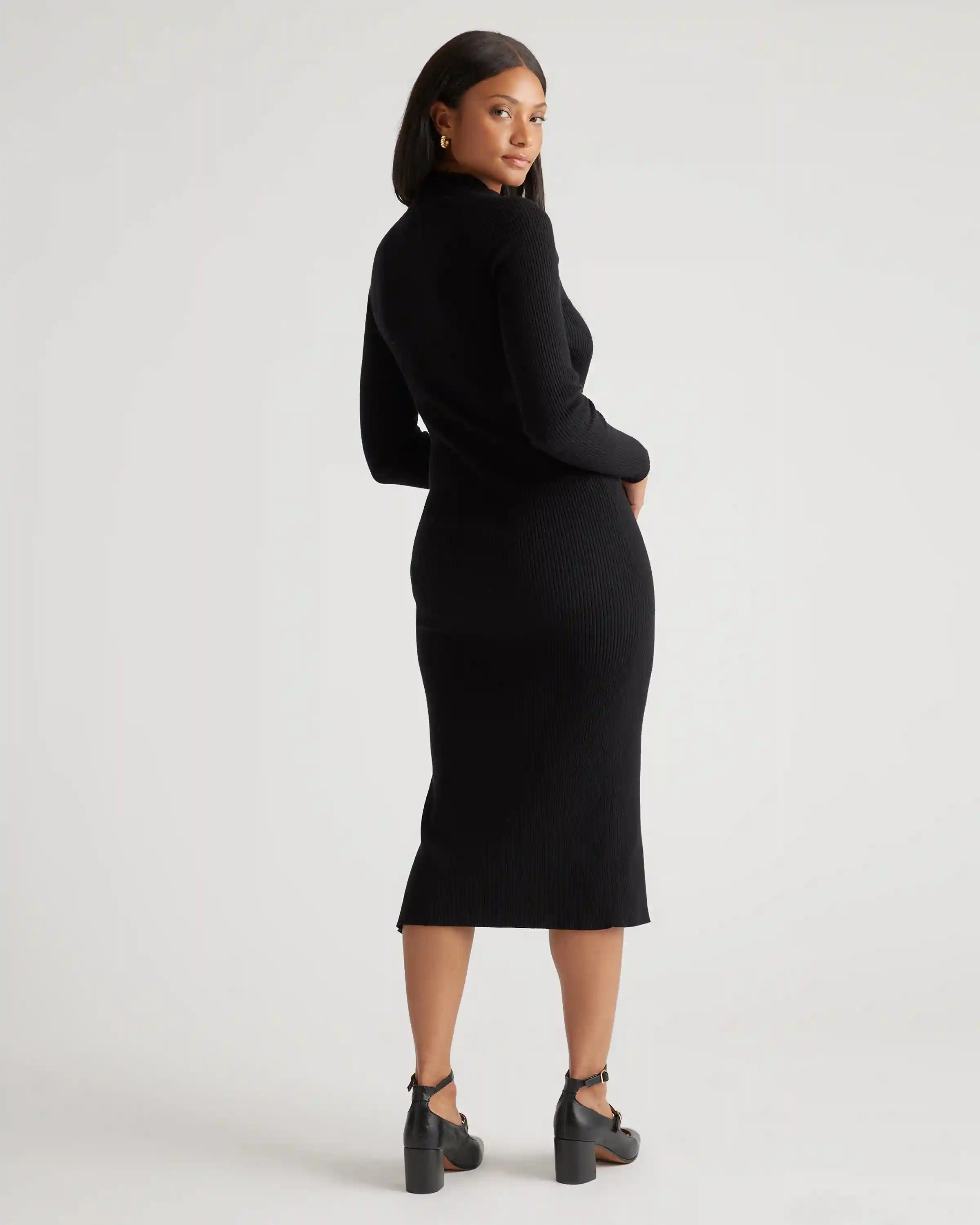 Eco-Knit Ribbed Mock Neck Sweater Dress