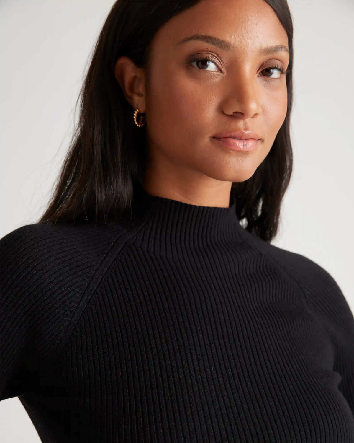 Eco-Knit Ribbed Mock Neck Sweater Dress