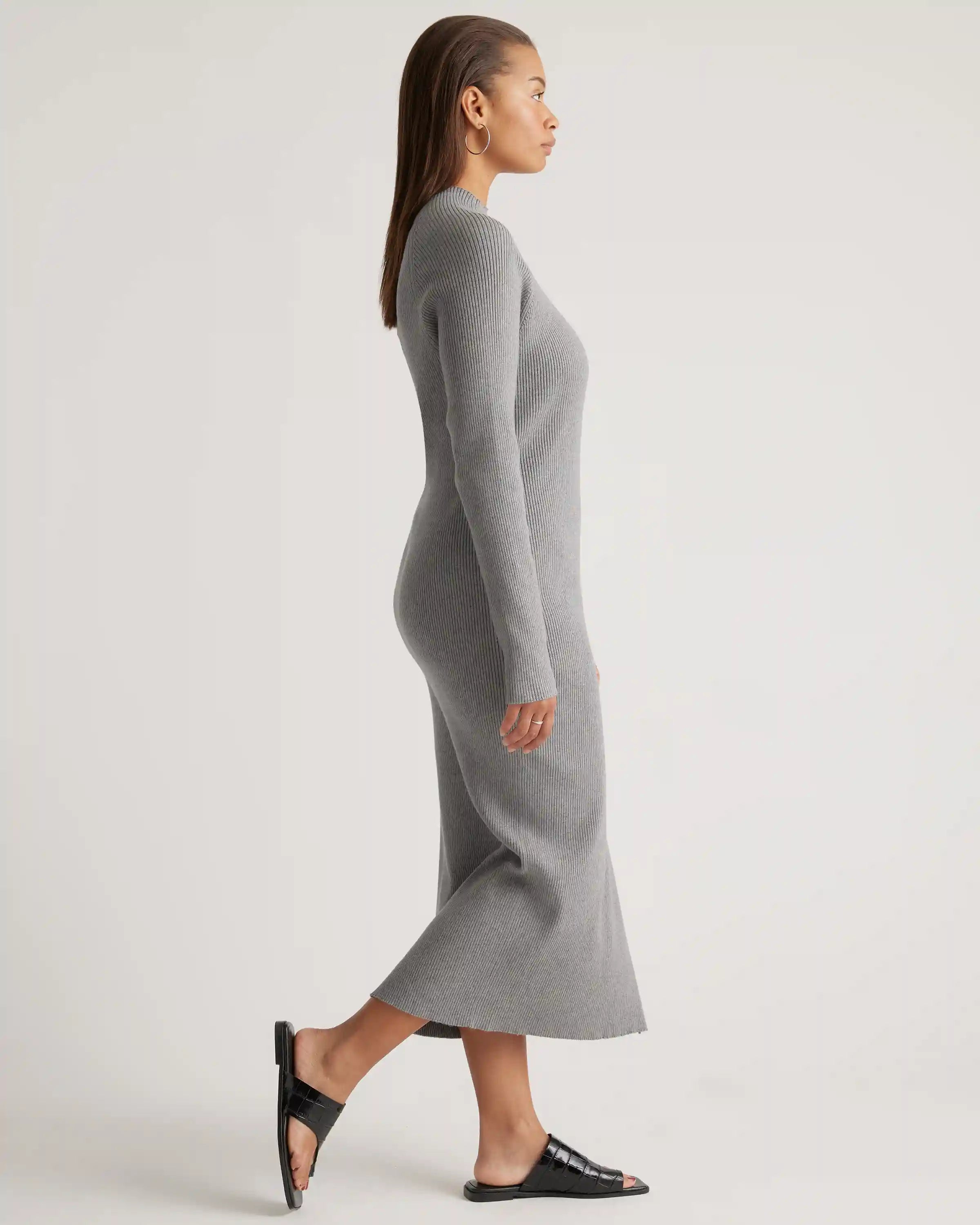 Eco-Knit Ribbed Mock Neck Sweater Dress