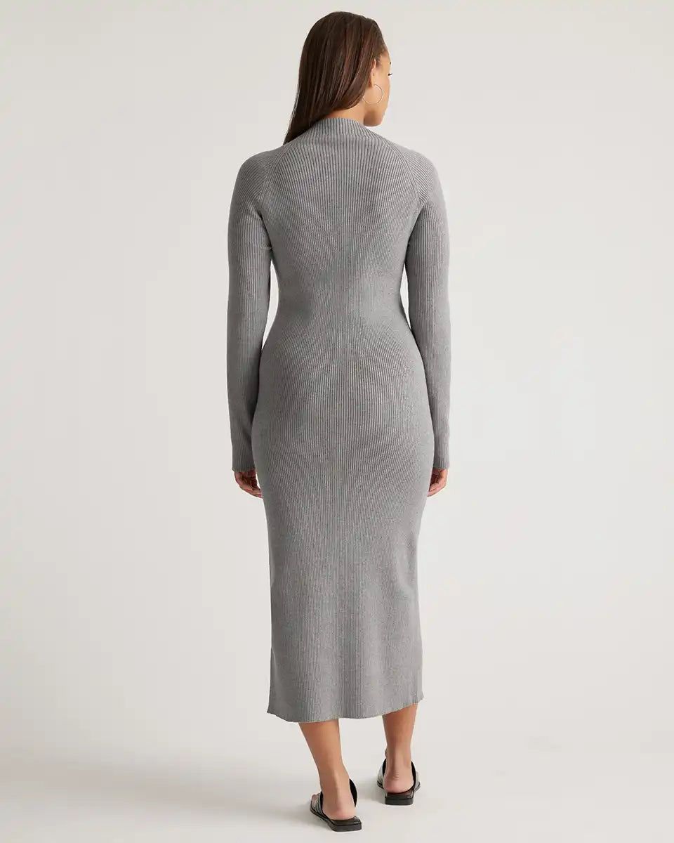 Eco-Knit Ribbed Mock Neck Sweater Dress