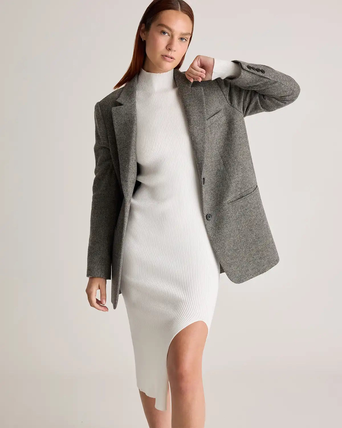 Eco-Knit Ribbed Mock Neck Sweater Dress
